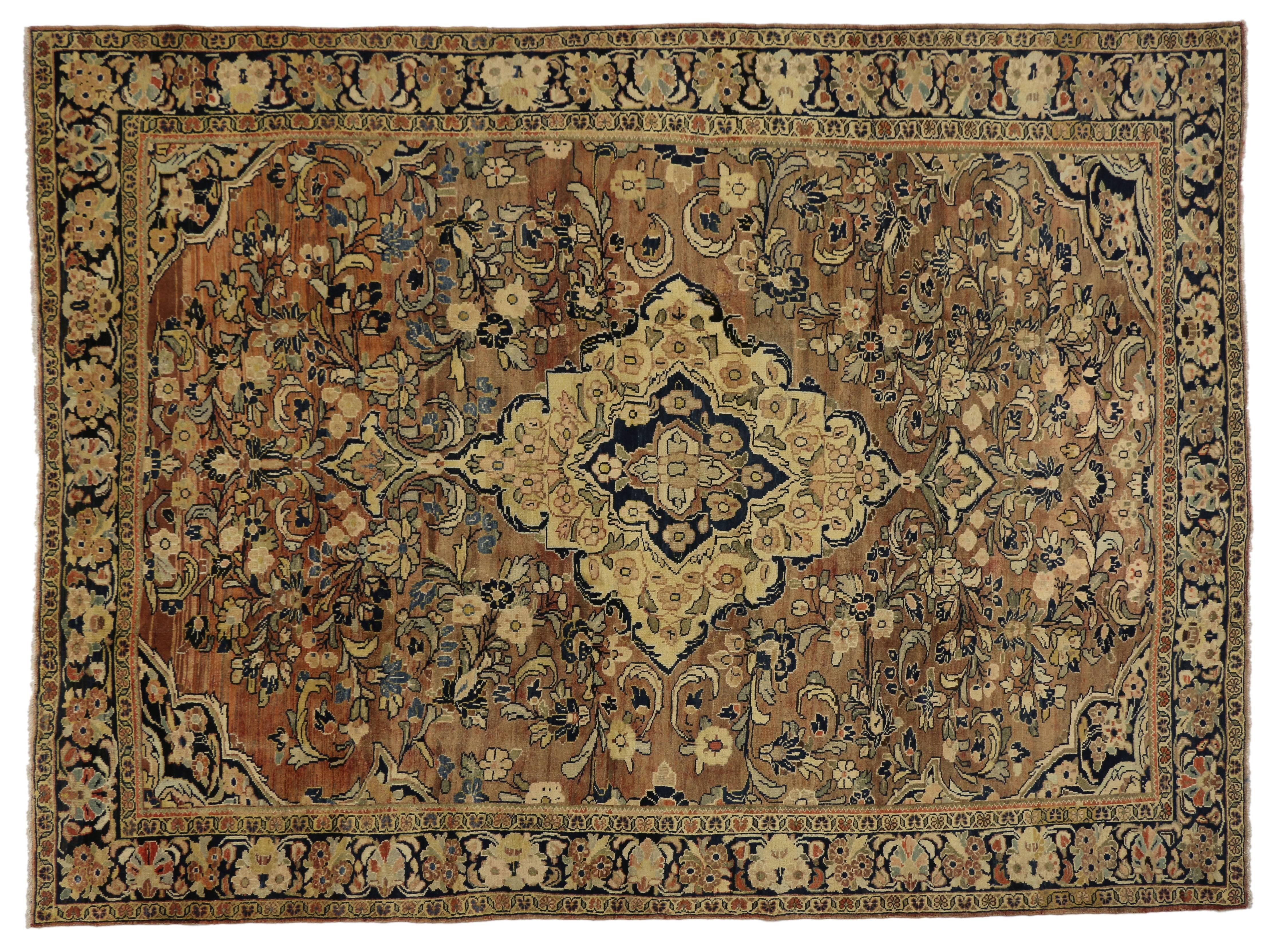 Hand-Knotted Vintage Persian Mahal Rug with Warm Colors and Victorian Style For Sale