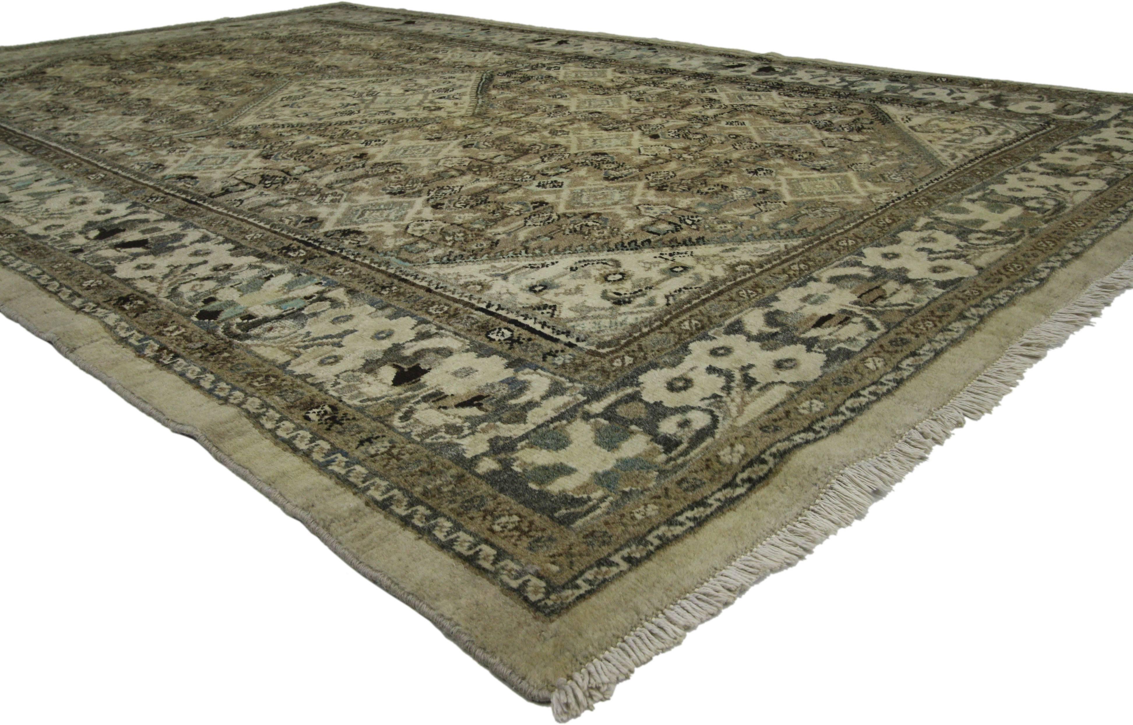 Malayer Vintage Persian Mahal Rug with Rustic Chippendale Style For Sale