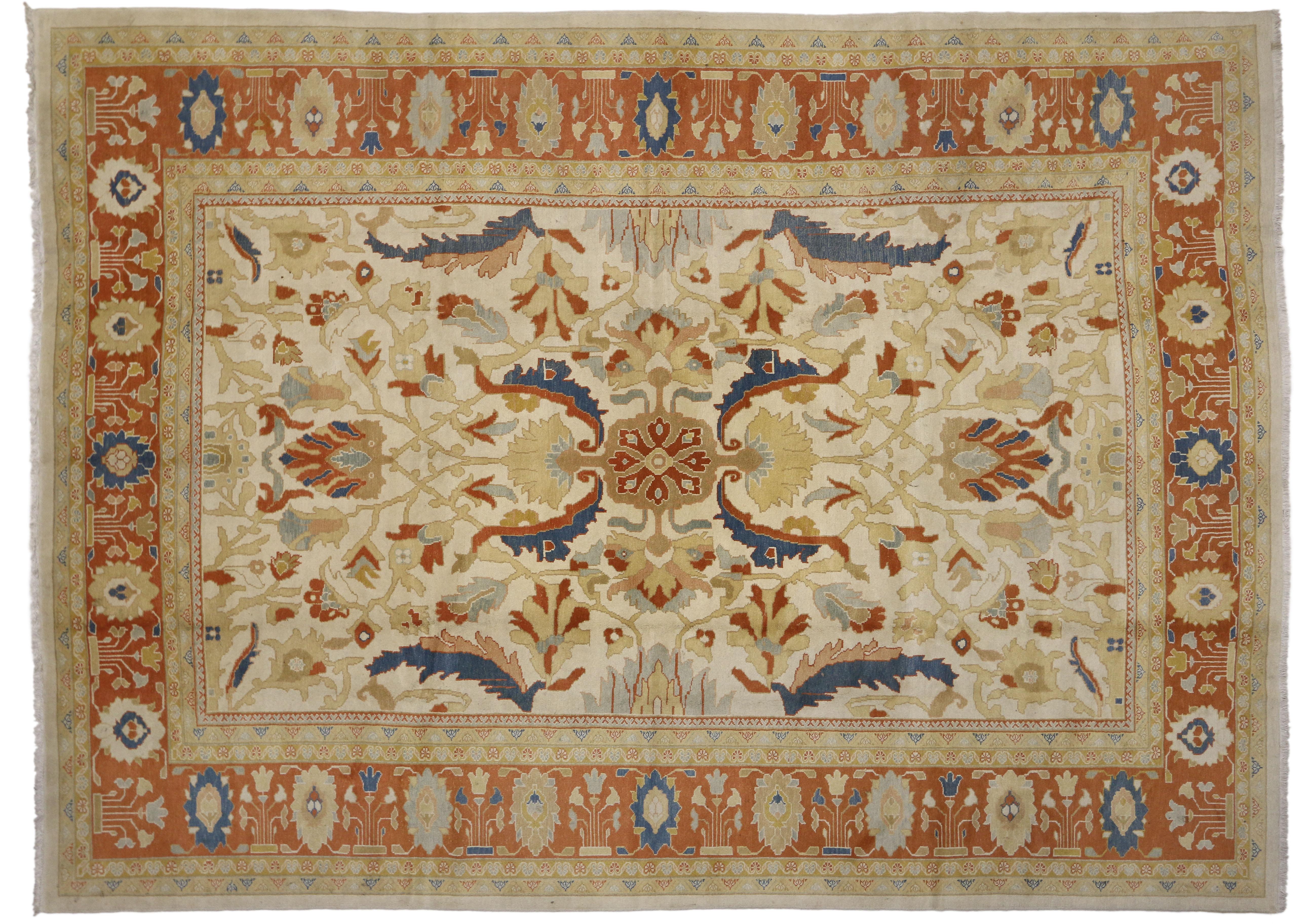 Persiano Tappeto persiano vintage Mahal con stile mediterraneo e design a foglie di falce arricciate in vendita