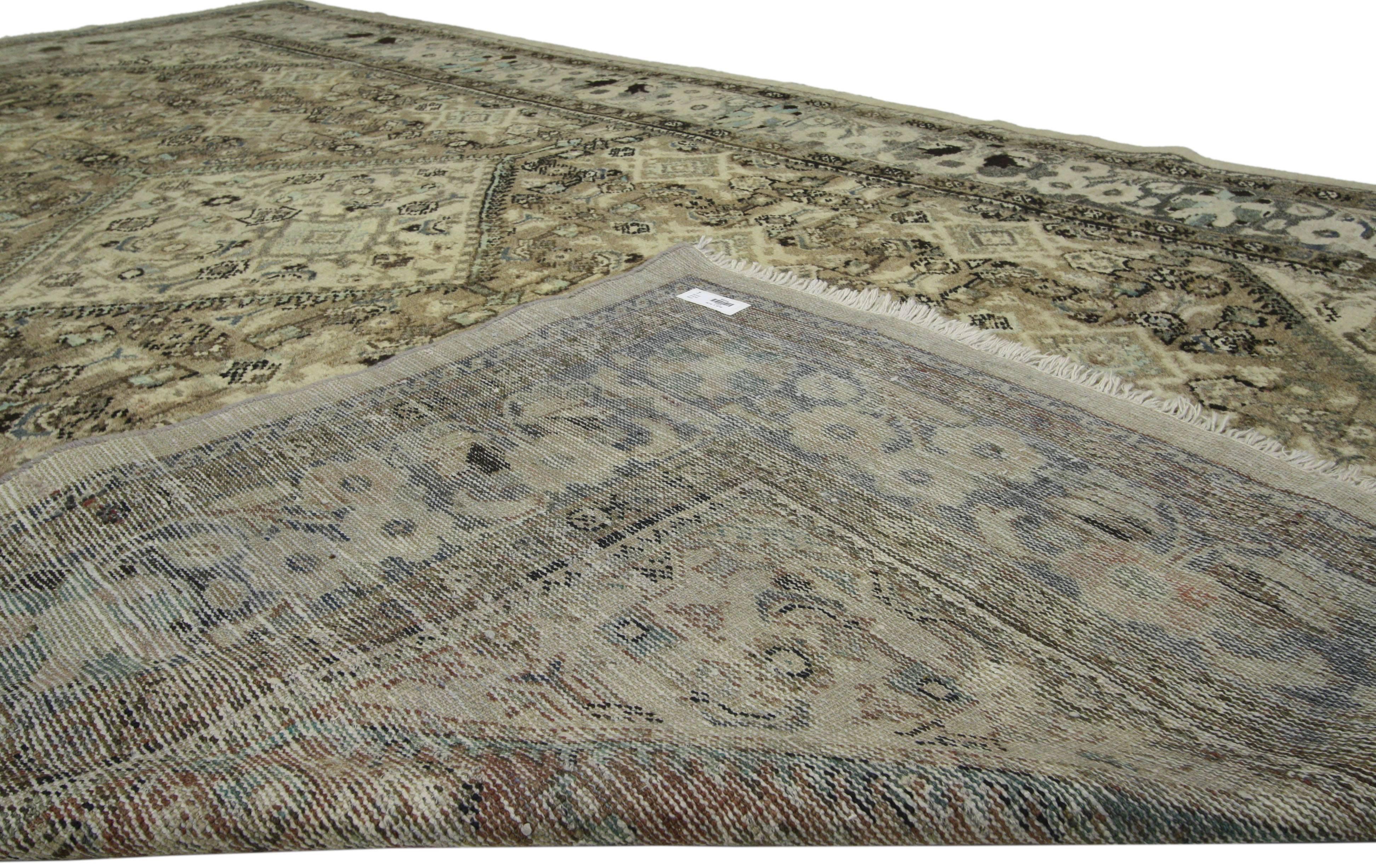 Hand-Knotted Vintage Persian Mahal Rug with Rustic Chippendale Style For Sale