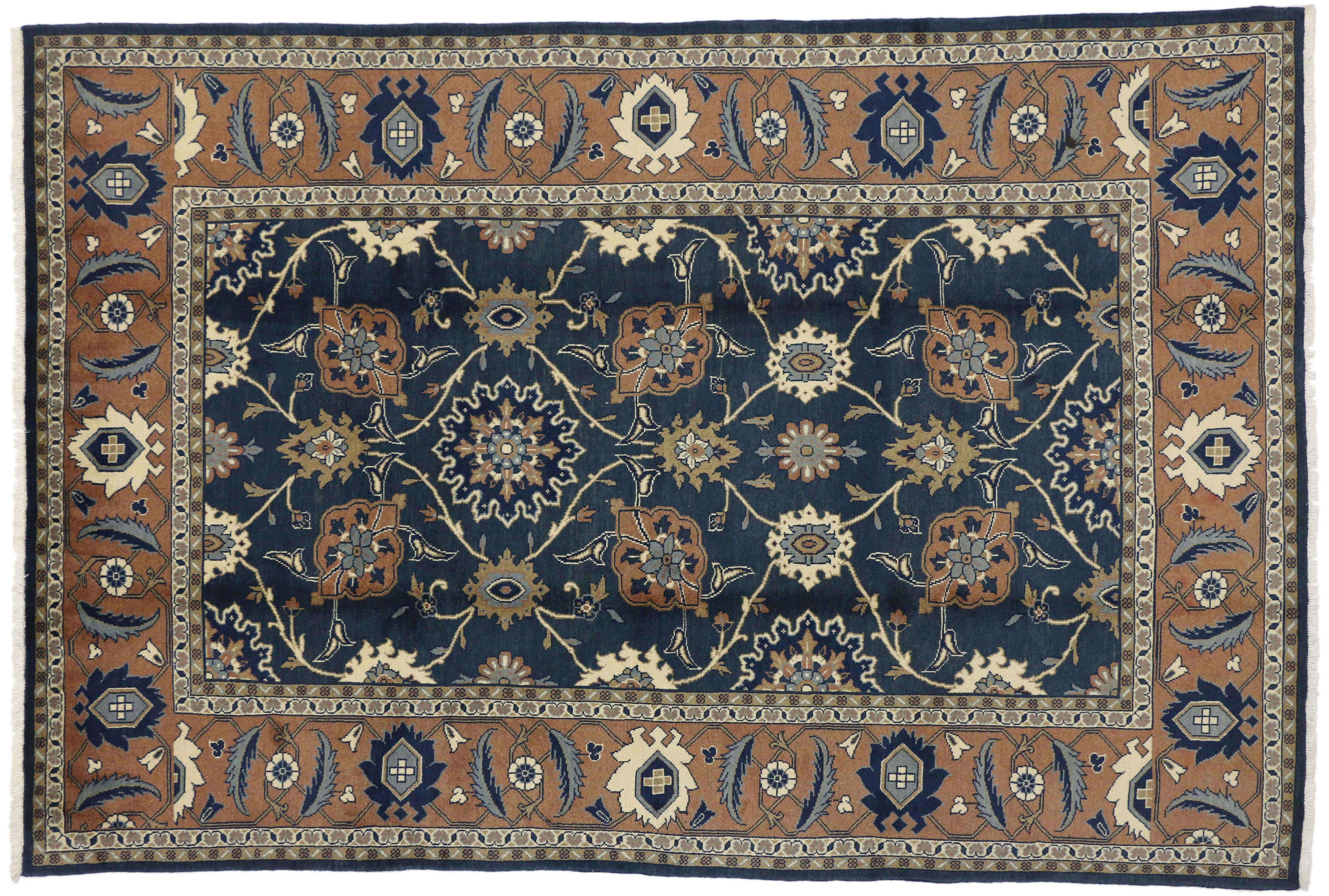 Hand-Knotted Vintage Persian Mahal Rug with Mina Khani Pattern and Spanish Revival Style For Sale