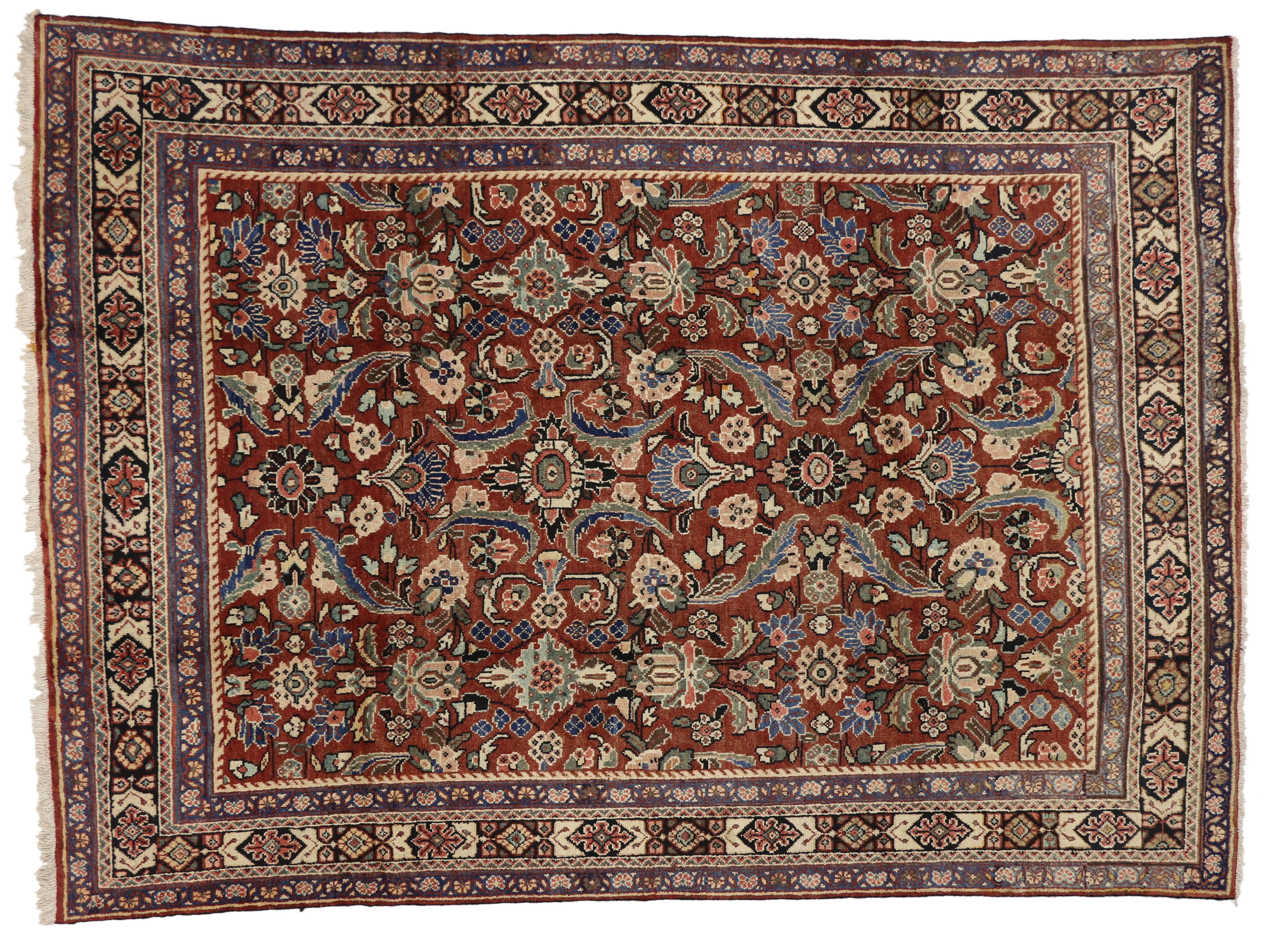 Hand-Knotted Vintage Persian Mahal Rug with Modern English Traditional Style For Sale