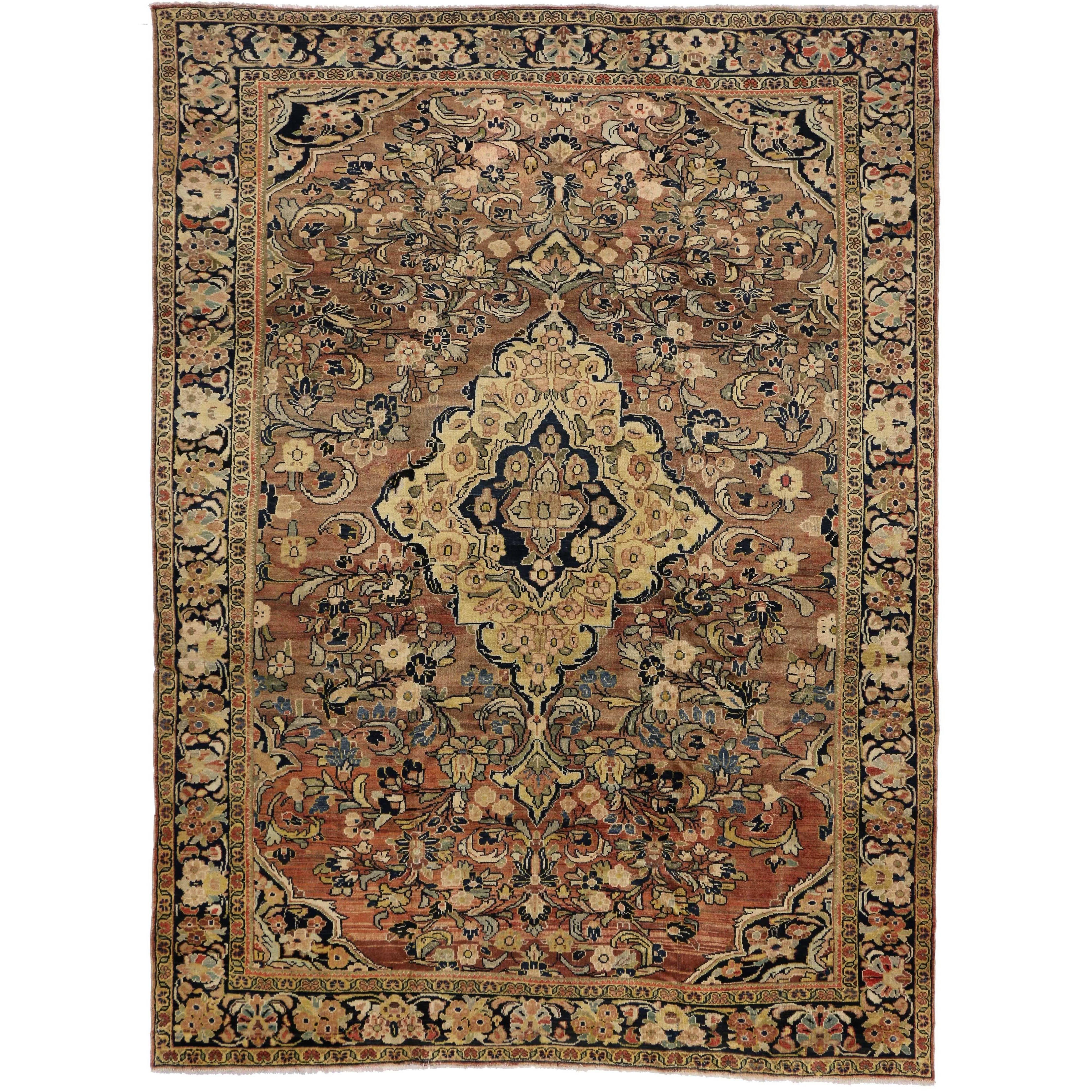 Vintage Persian Mahal Rug with Warm Colors and Victorian Style