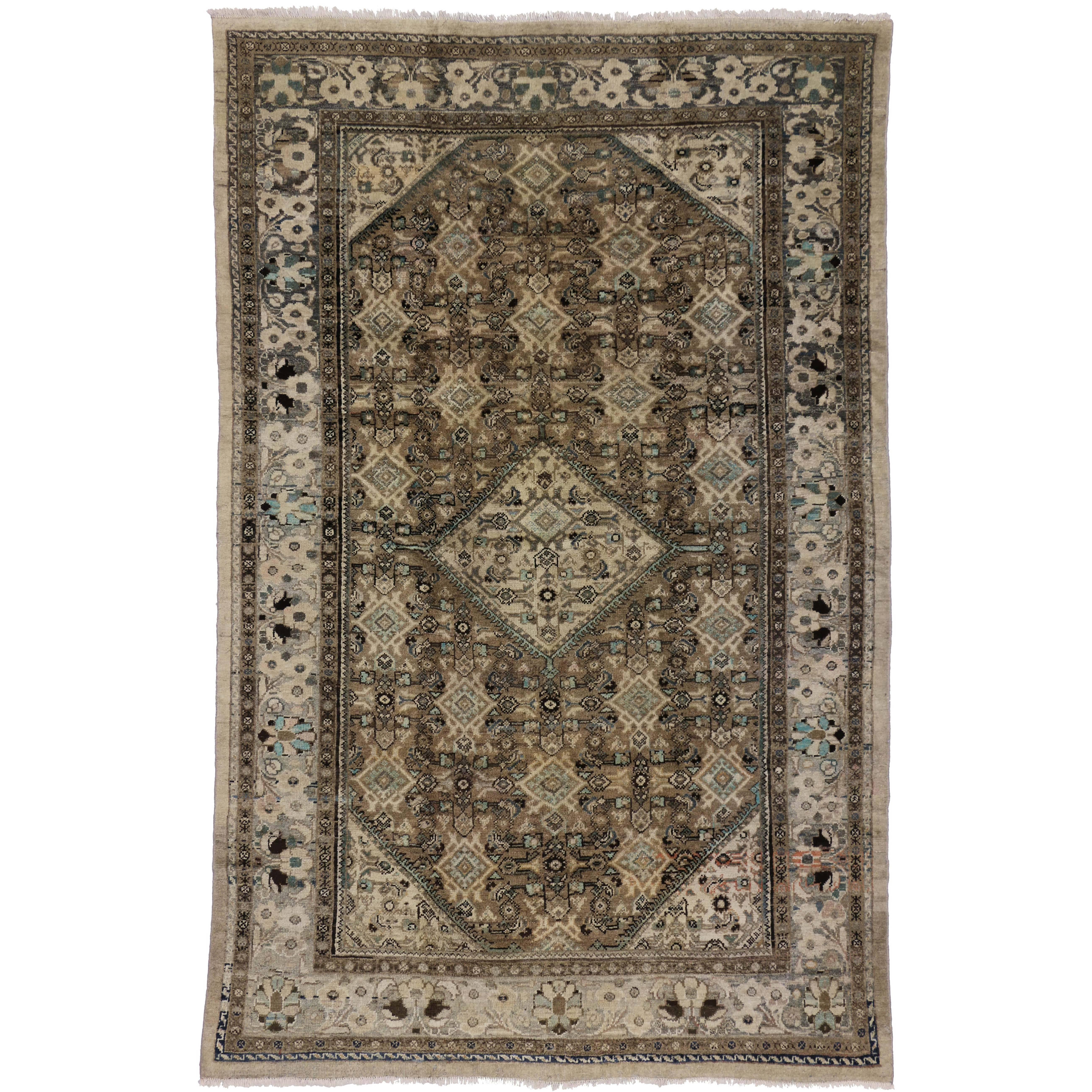 Vintage Persian Mahal Rug with Rustic Chippendale Style For Sale