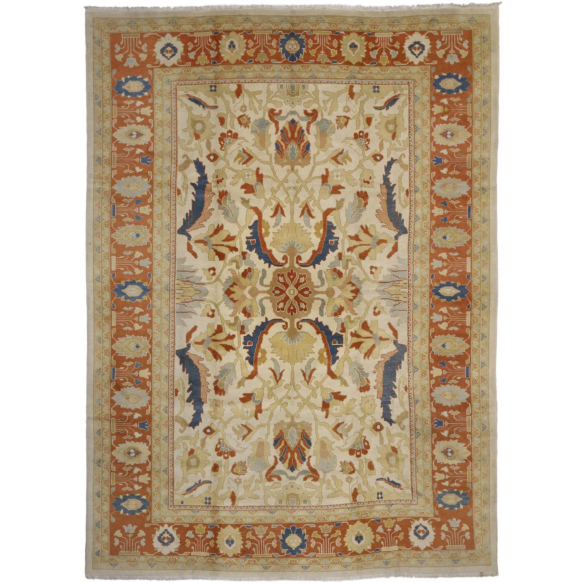 Vintage Persian Mahal Rug with Mediterranean Style and Curled Sickle Leaf Design For Sale