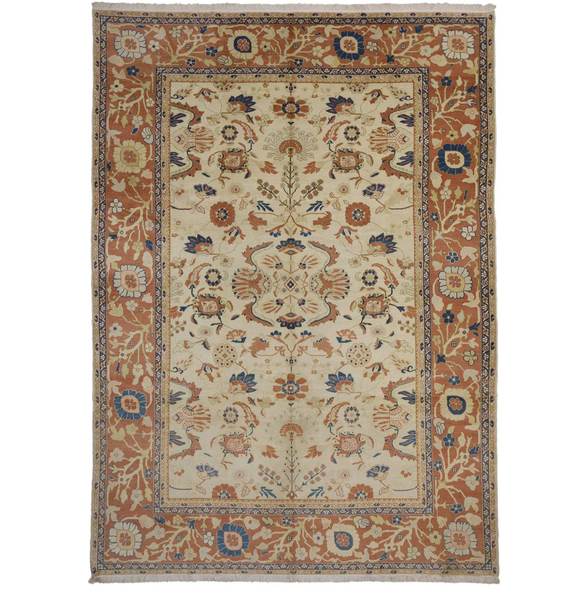 Vintage Persian Mahal Rug with Rustic Italian Country Cottage Style For Sale