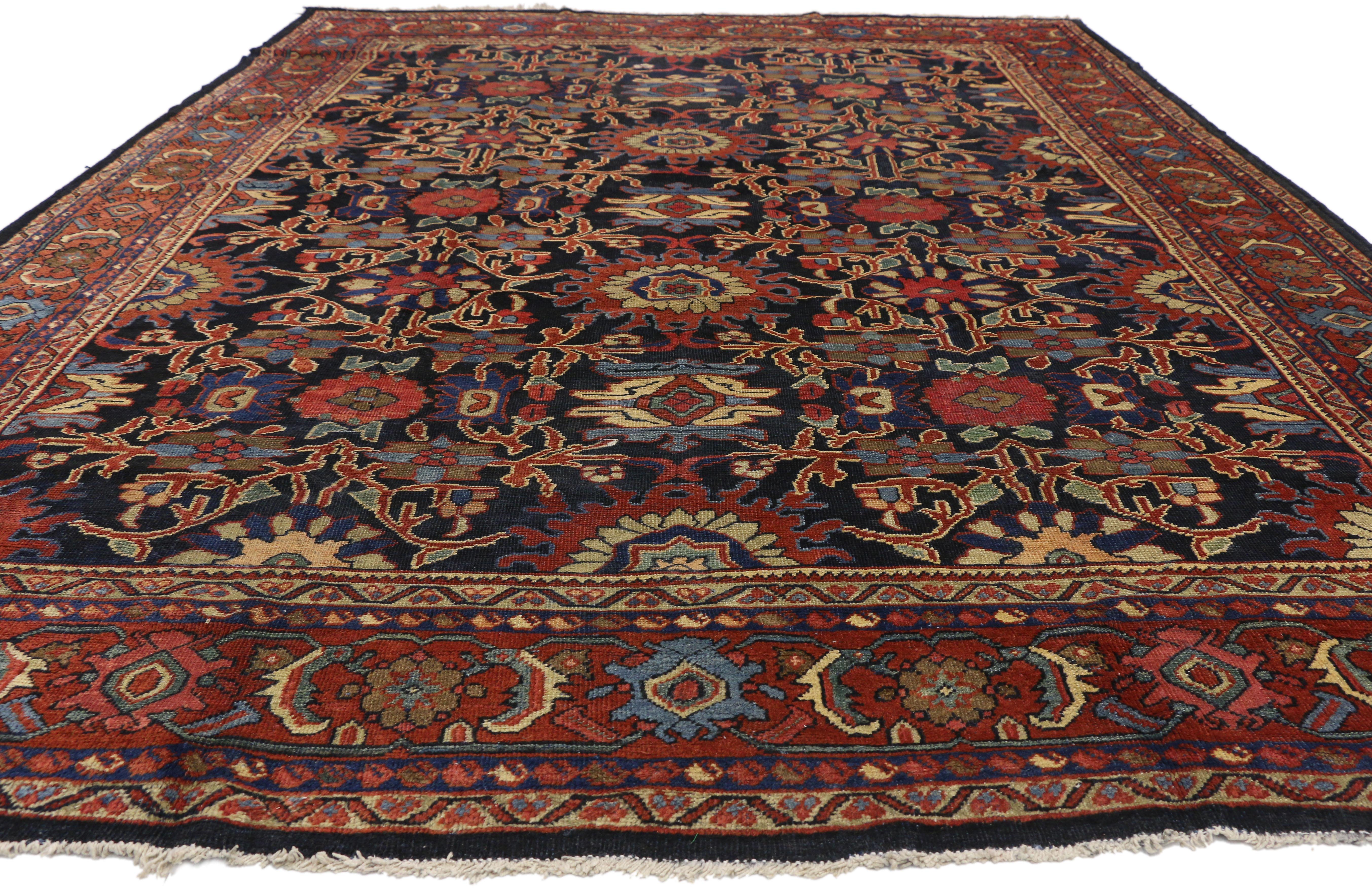 Sultanabad Distressed Antique Persian Mahal Rug with Rustic English Traditional Style  For Sale