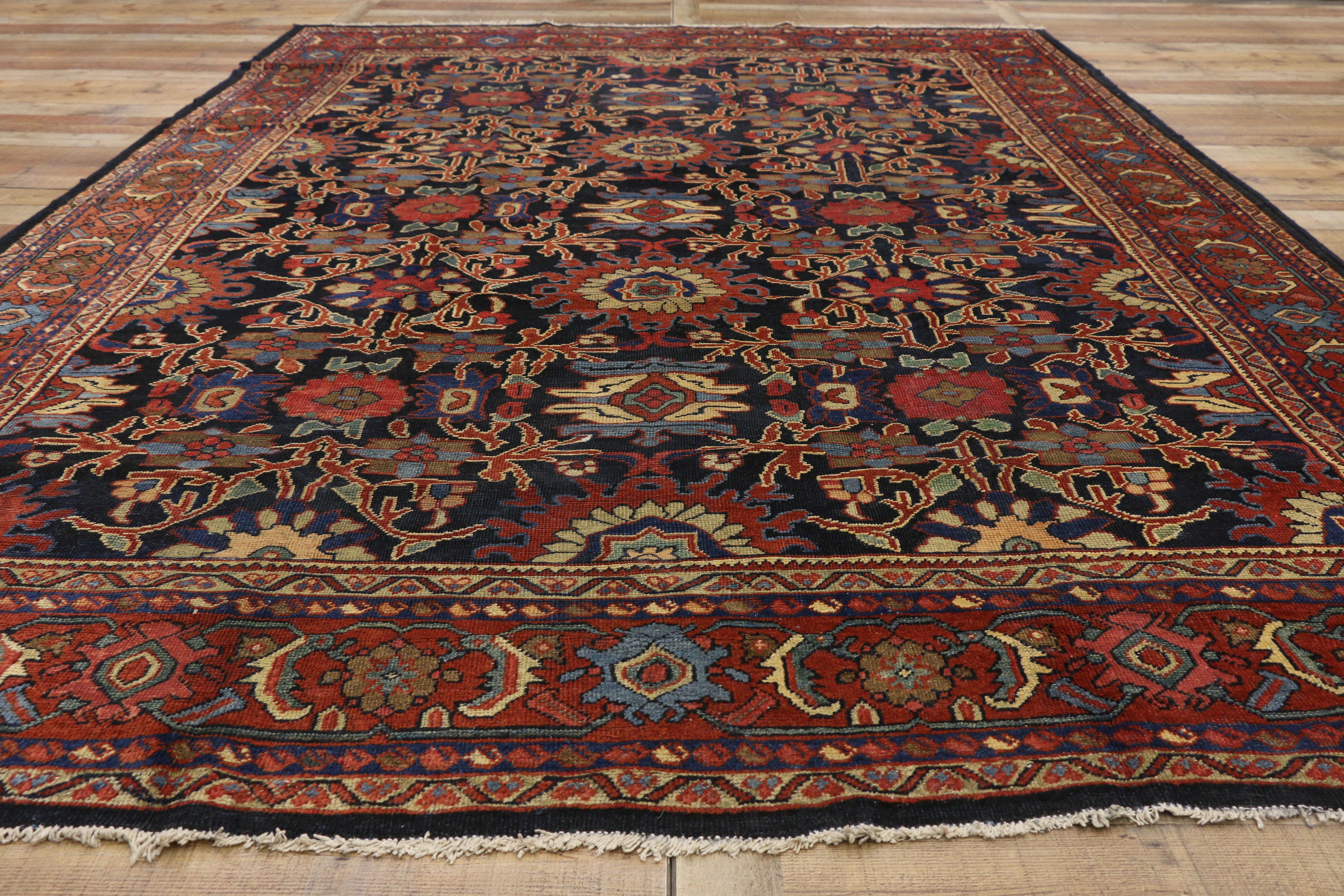 Wool Distressed Antique Persian Mahal Rug with Rustic English Traditional Style  For Sale