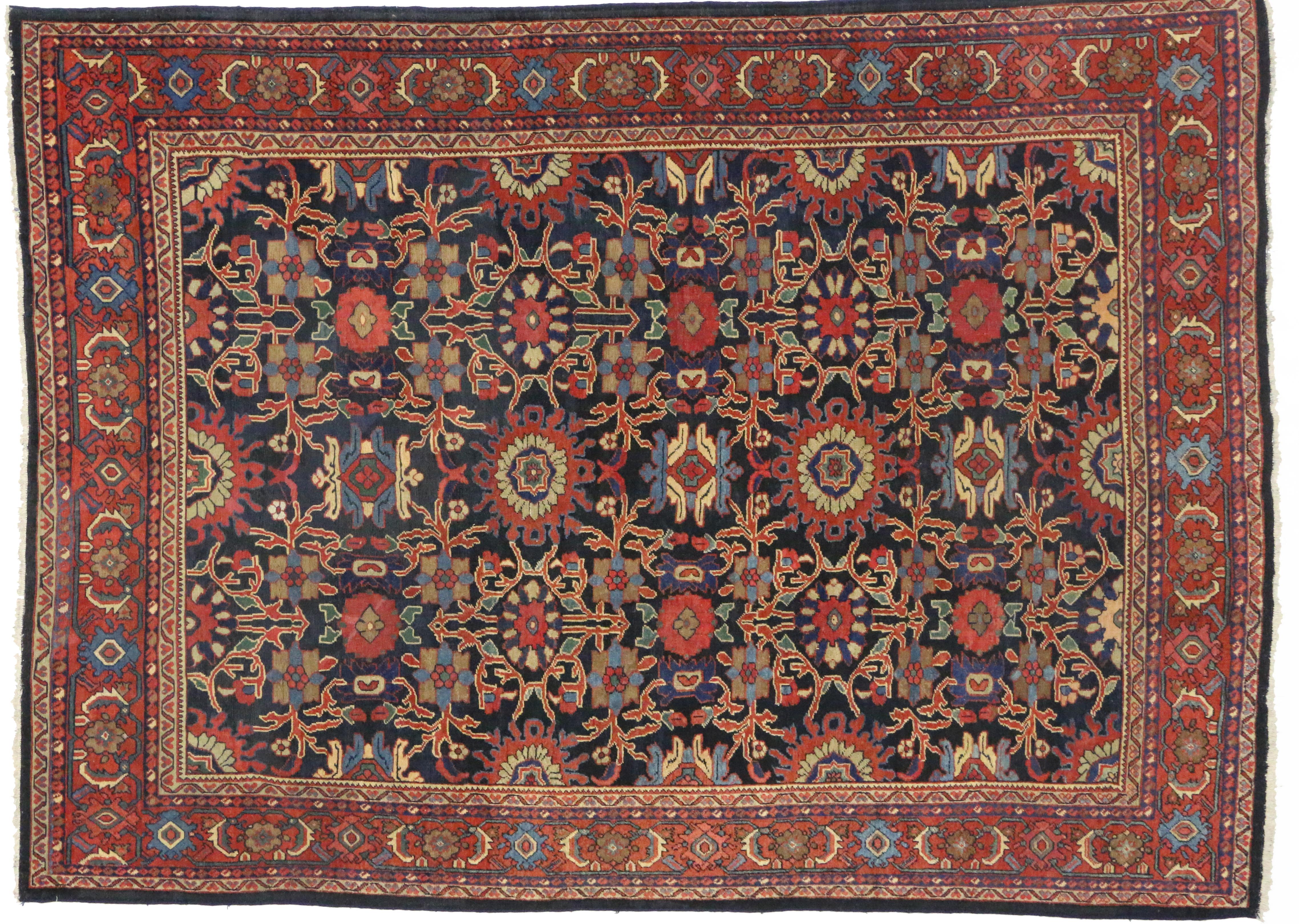 Distressed Antique Persian Mahal Rug with Rustic English Traditional Style  For Sale 2