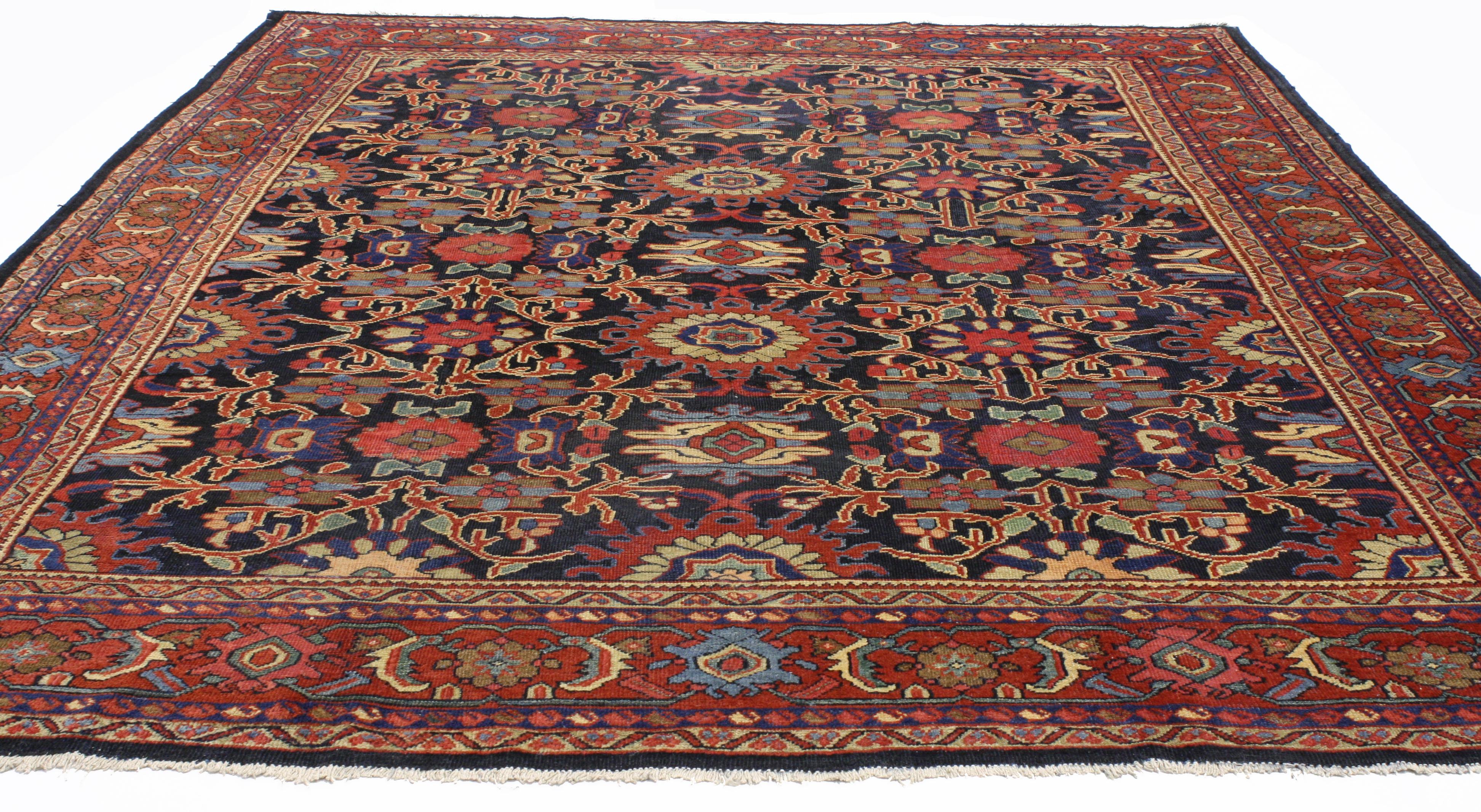 Distressed Antique Persian Mahal Rug with Rustic English Traditional Style  For Sale 4