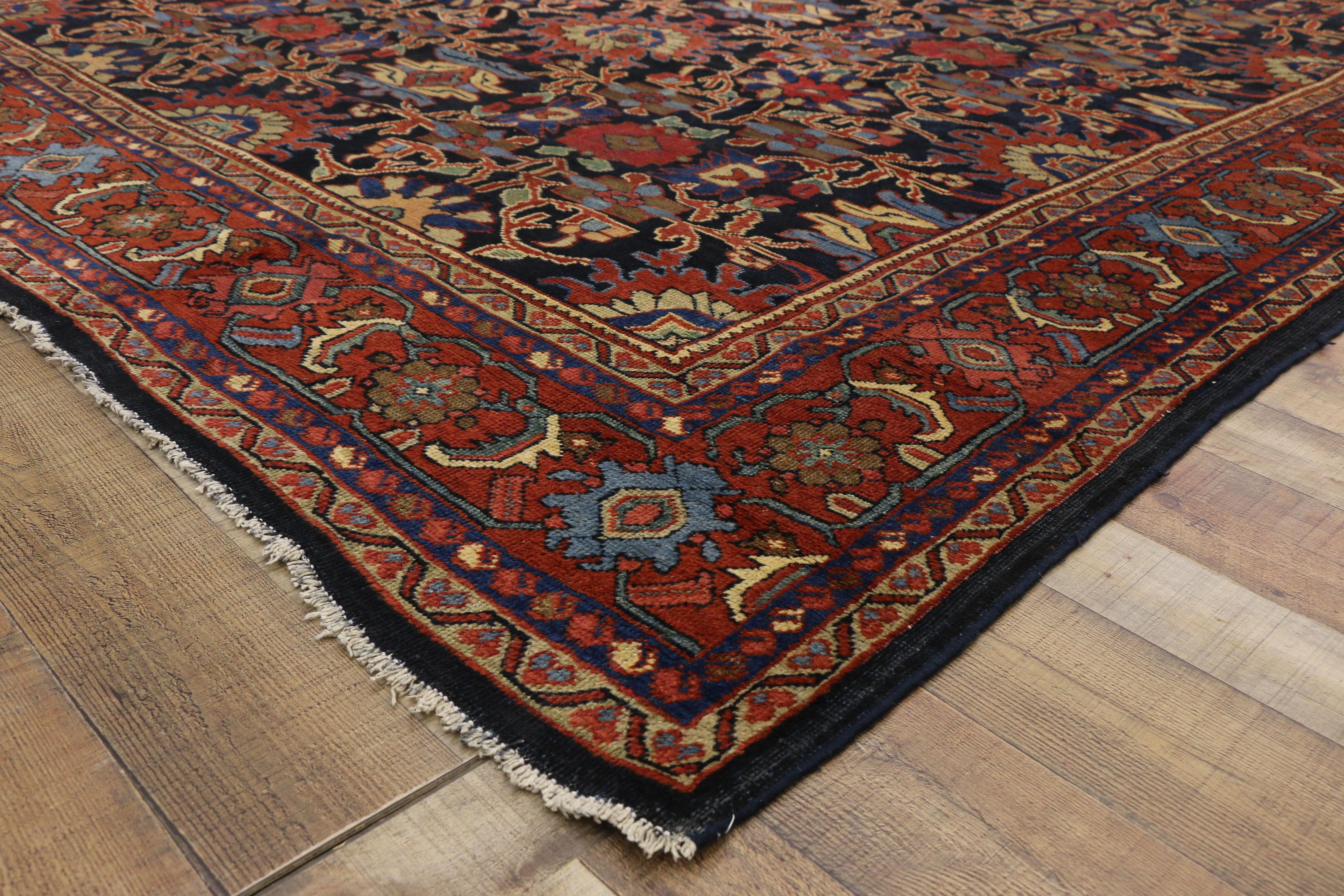 20th Century Distressed Antique Persian Mahal Rug with Rustic English Traditional Style  For Sale