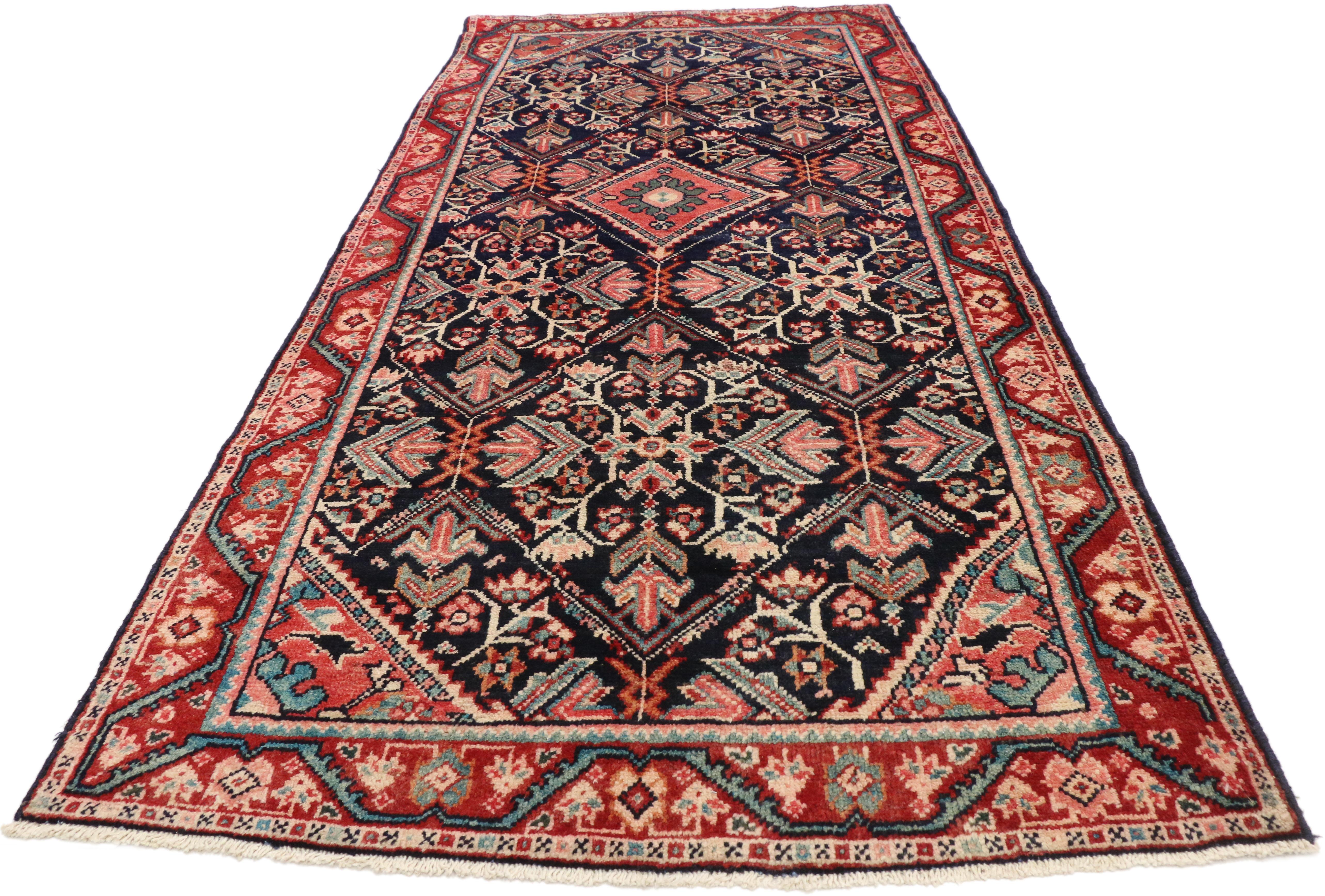 Hand-Knotted Vintage Persian Mahal Runner with Traditional Style, Wide Hallway Runner For Sale