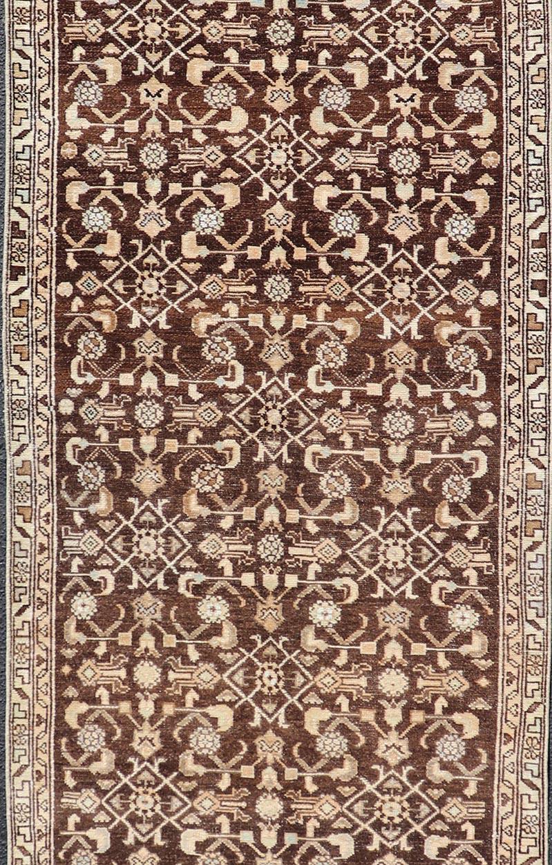 Vintage Persian Mahal Runner with All-Over Herati Design in Brown For Sale 3