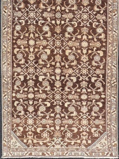 Vintage Persian Mahal Runner with All-Over Herati Design in Brown