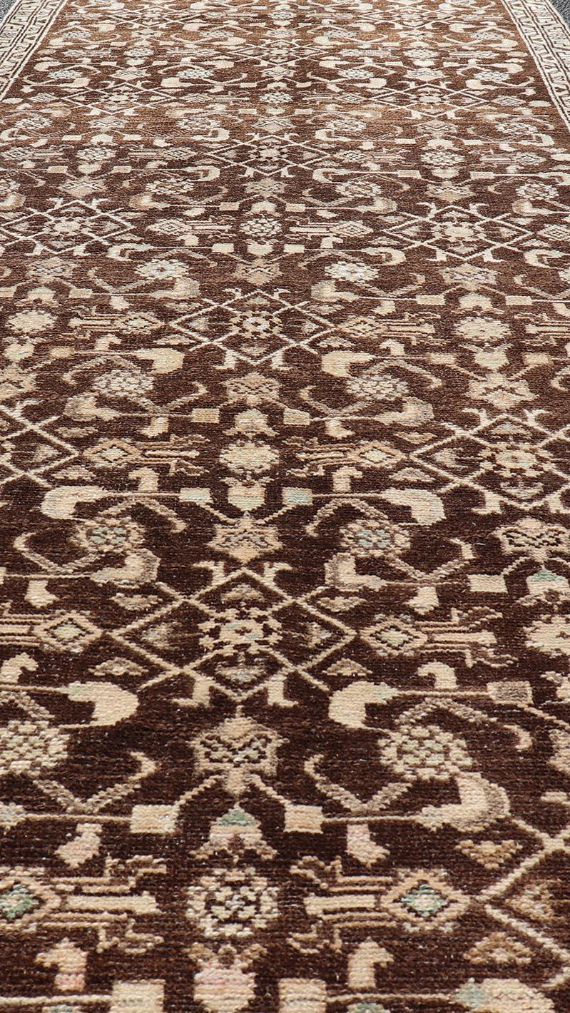 20th Century Vintage Persian Mahal Runner with All-Over Herati Design in Brown For Sale