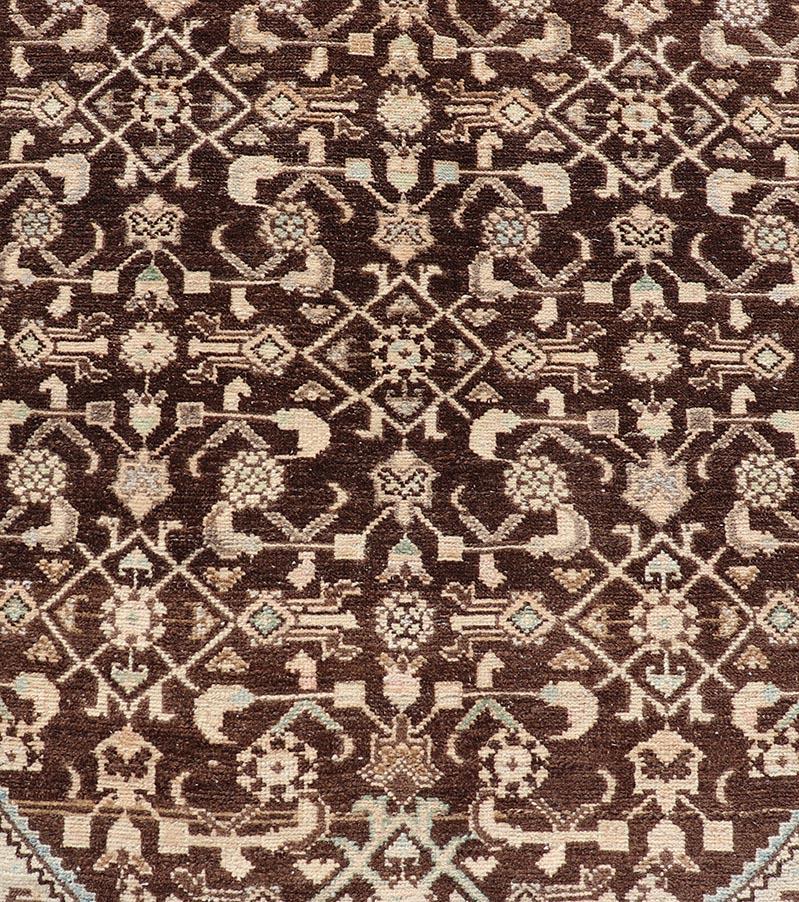 Vintage Persian Mahal Runner with All-Over Herati Design in Brown For Sale 1