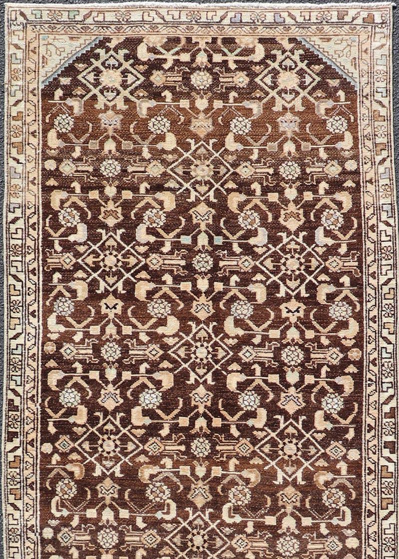 Vintage Persian Mahal Runner with All-Over Herati Design in Brown For Sale 2
