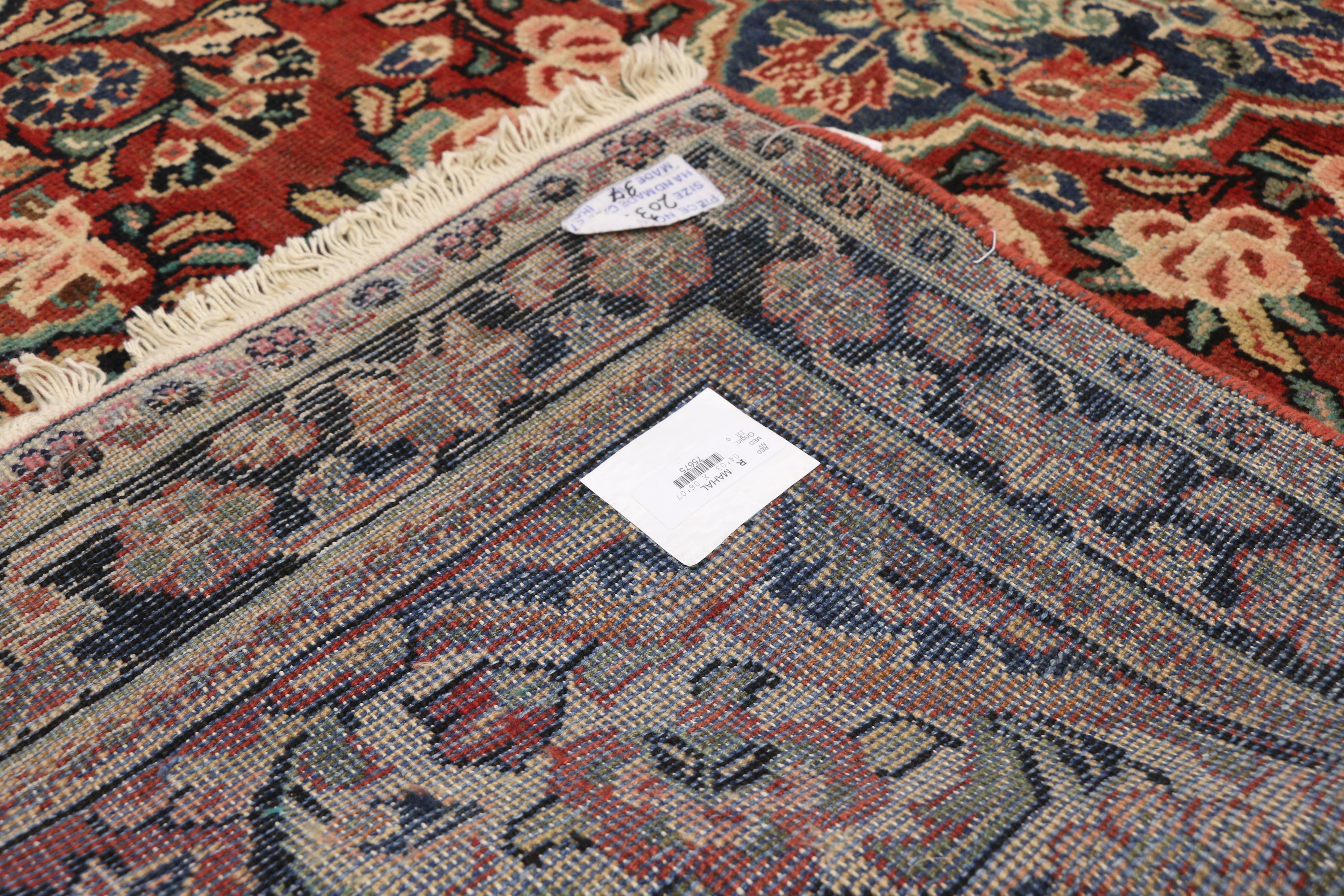 Hand-Knotted Vintage Persian Mahal Sarouk Rug with Rustic English Country Style, Entry Rug