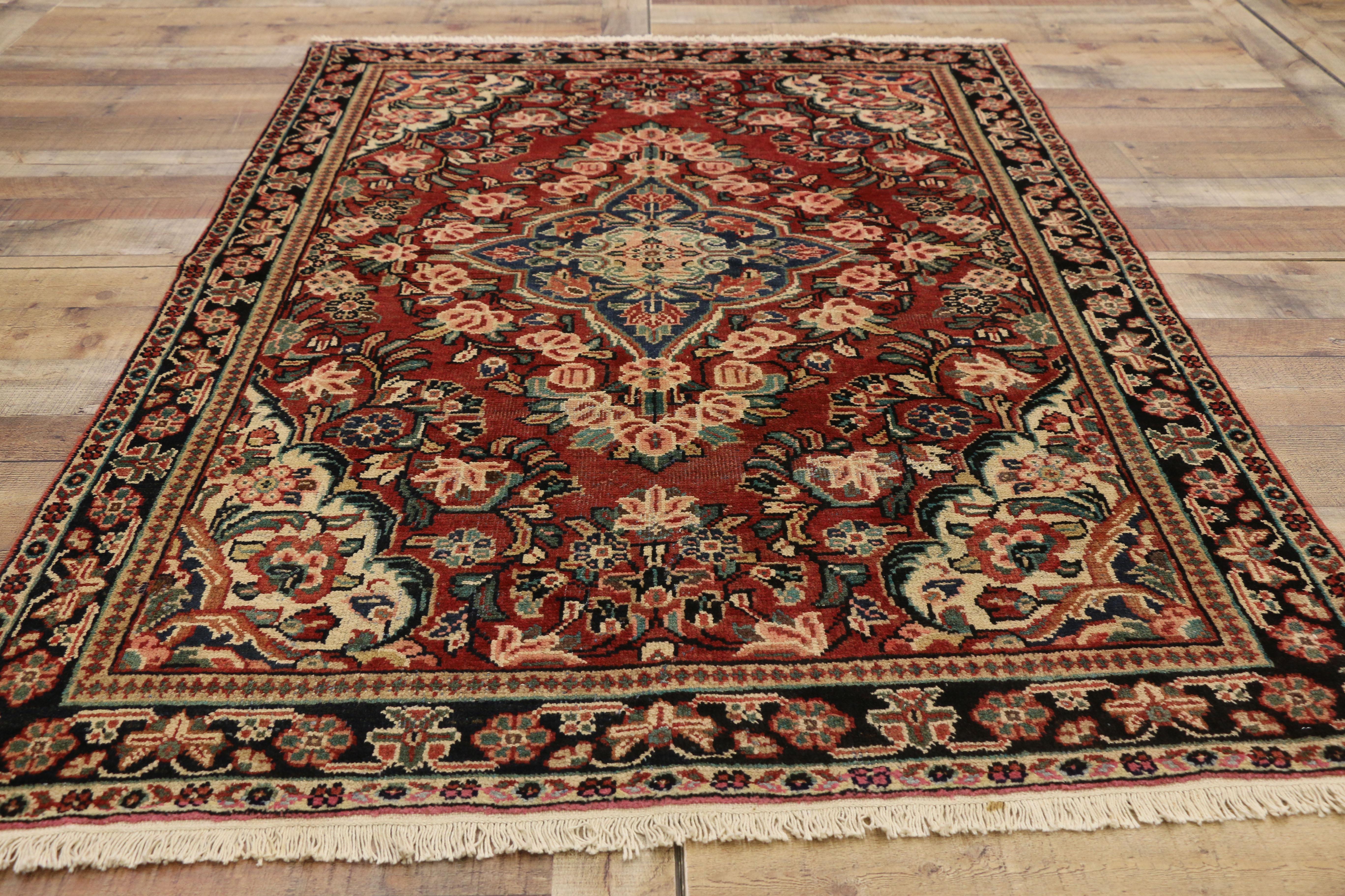 20th Century Vintage Persian Mahal Sarouk Rug with Rustic English Country Style, Entry Rug