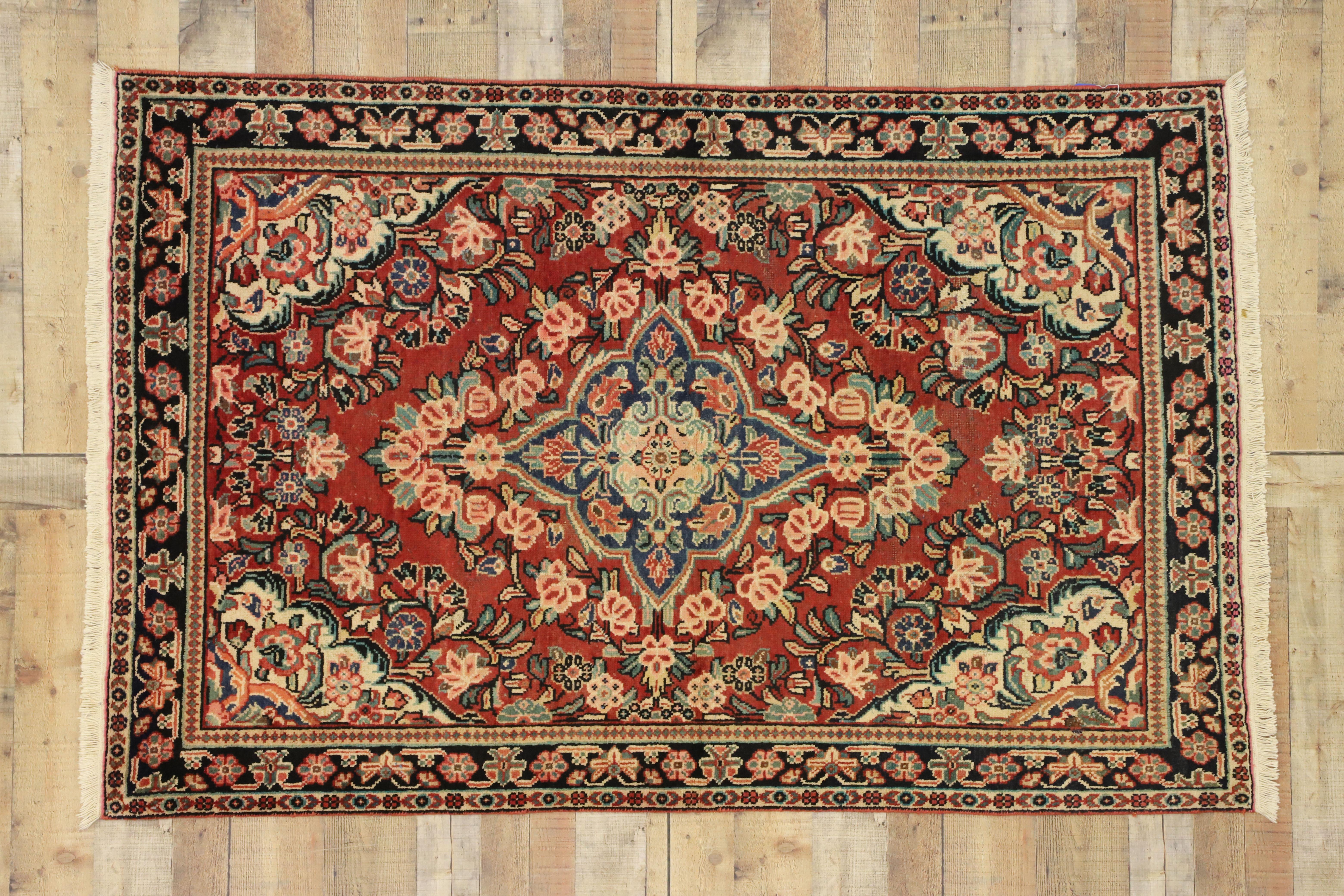 Wool Vintage Persian Mahal Sarouk Rug with Rustic English Country Style, Entry Rug