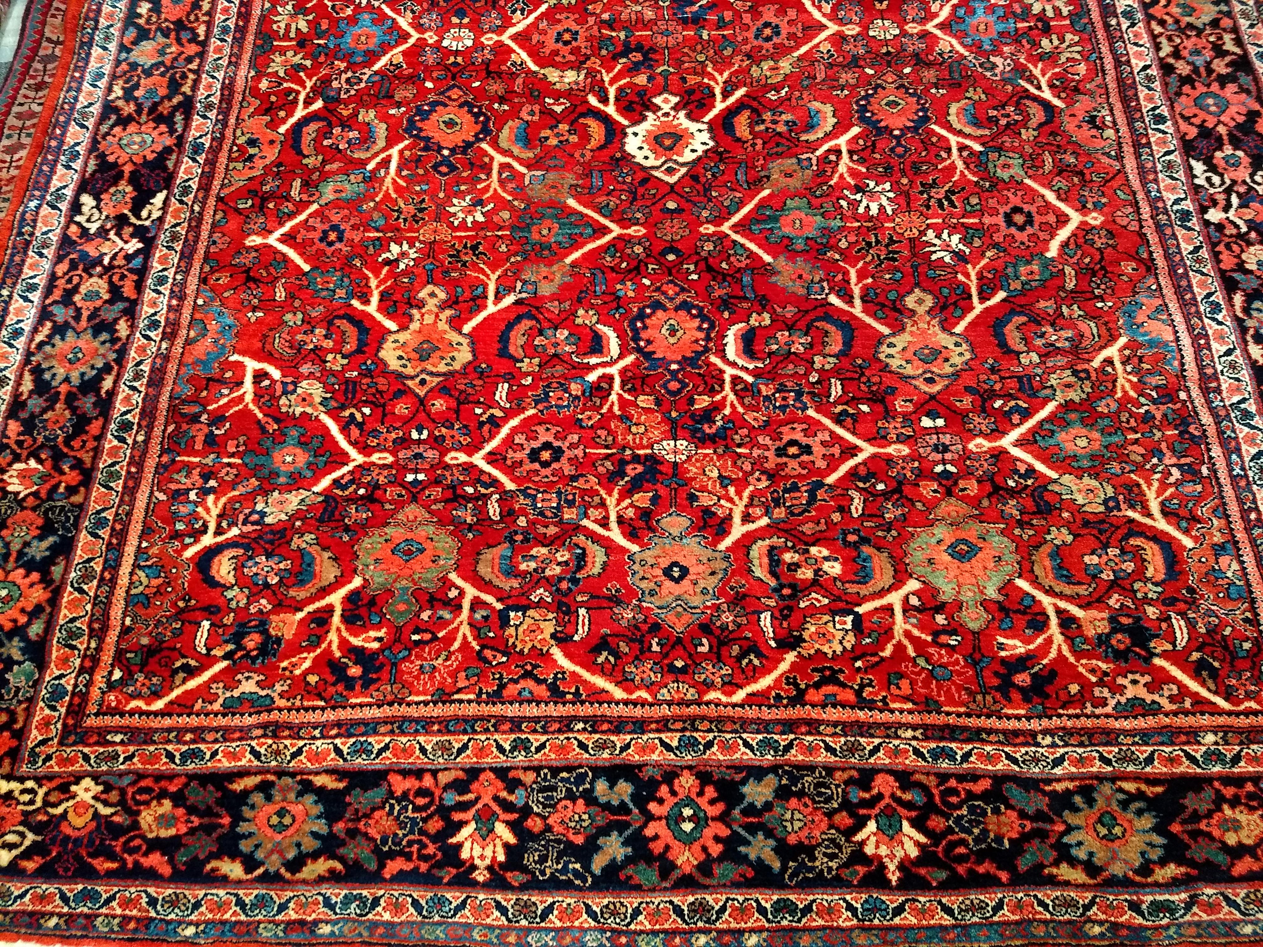 Vintage Persian Mahal Sultanabad in All Over Large Pattern in Red, Navy Blue For Sale 5