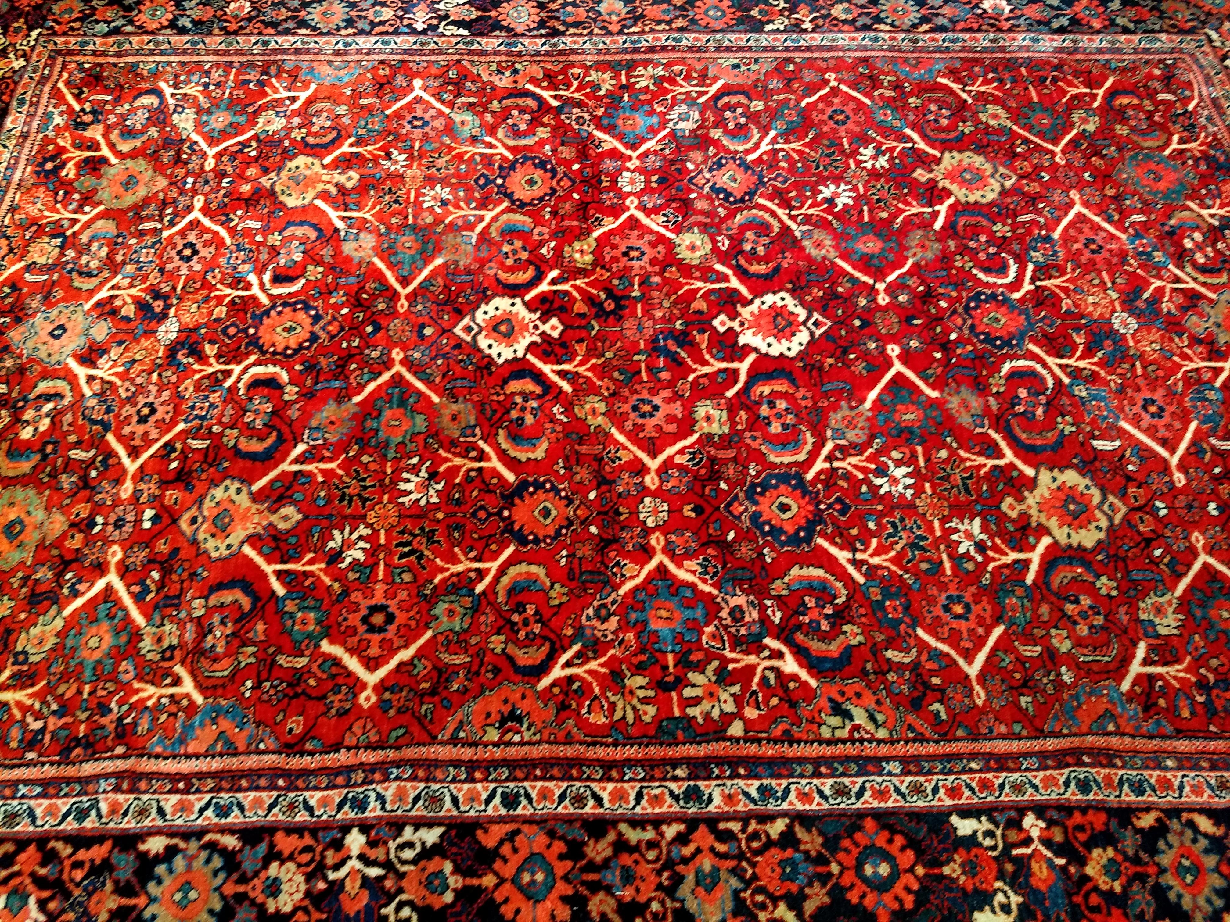 Vintage Persian Mahal Sultanabad in All Over Large Pattern in Red, Navy Blue For Sale 9