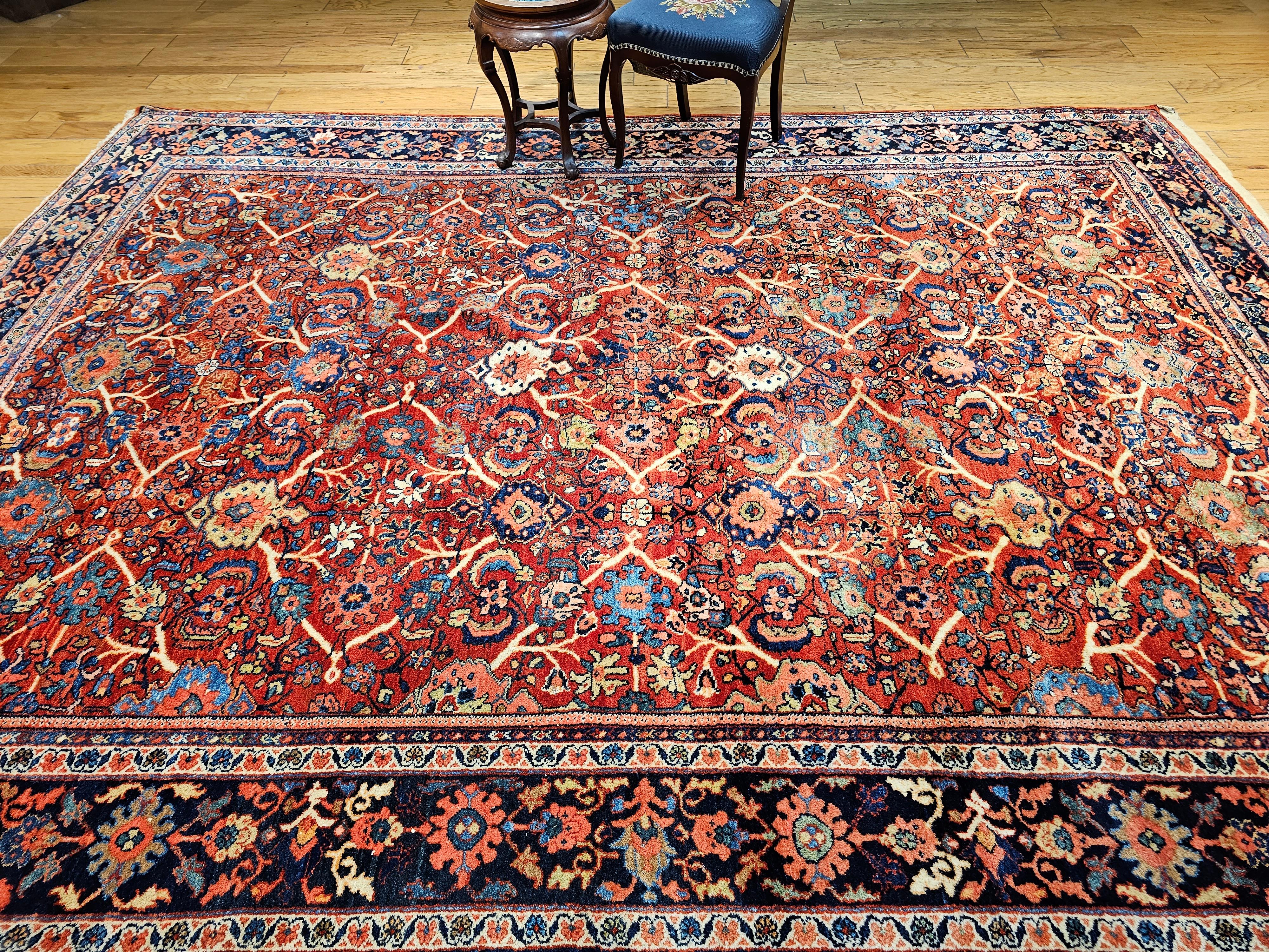 Vintage Persian Mahal Sultanabad in All Over Large Pattern in Red, Navy Blue For Sale 10