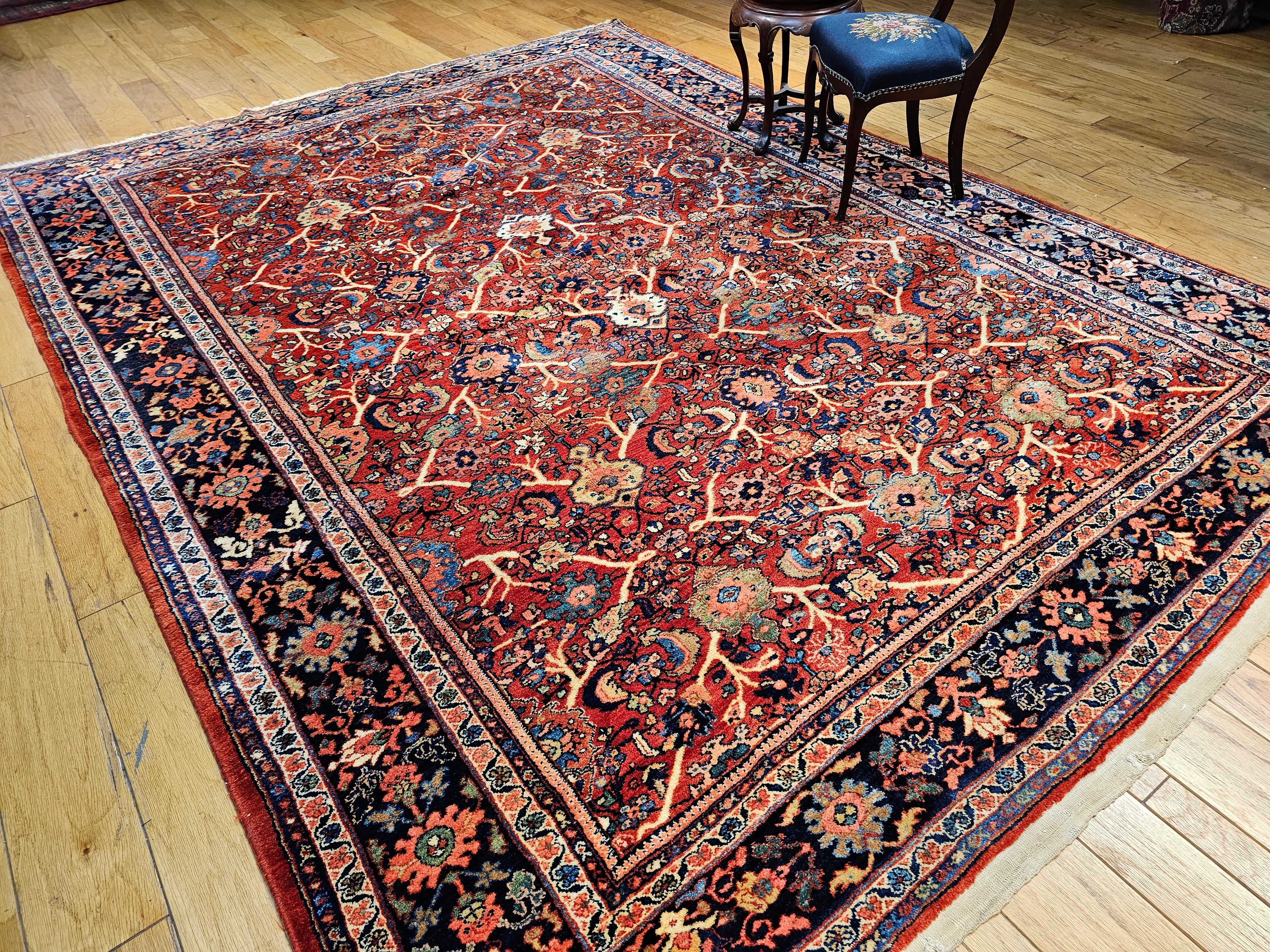 Vintage Persian Mahal Sultanabad in All Over Large Pattern in Red, Navy Blue For Sale 11