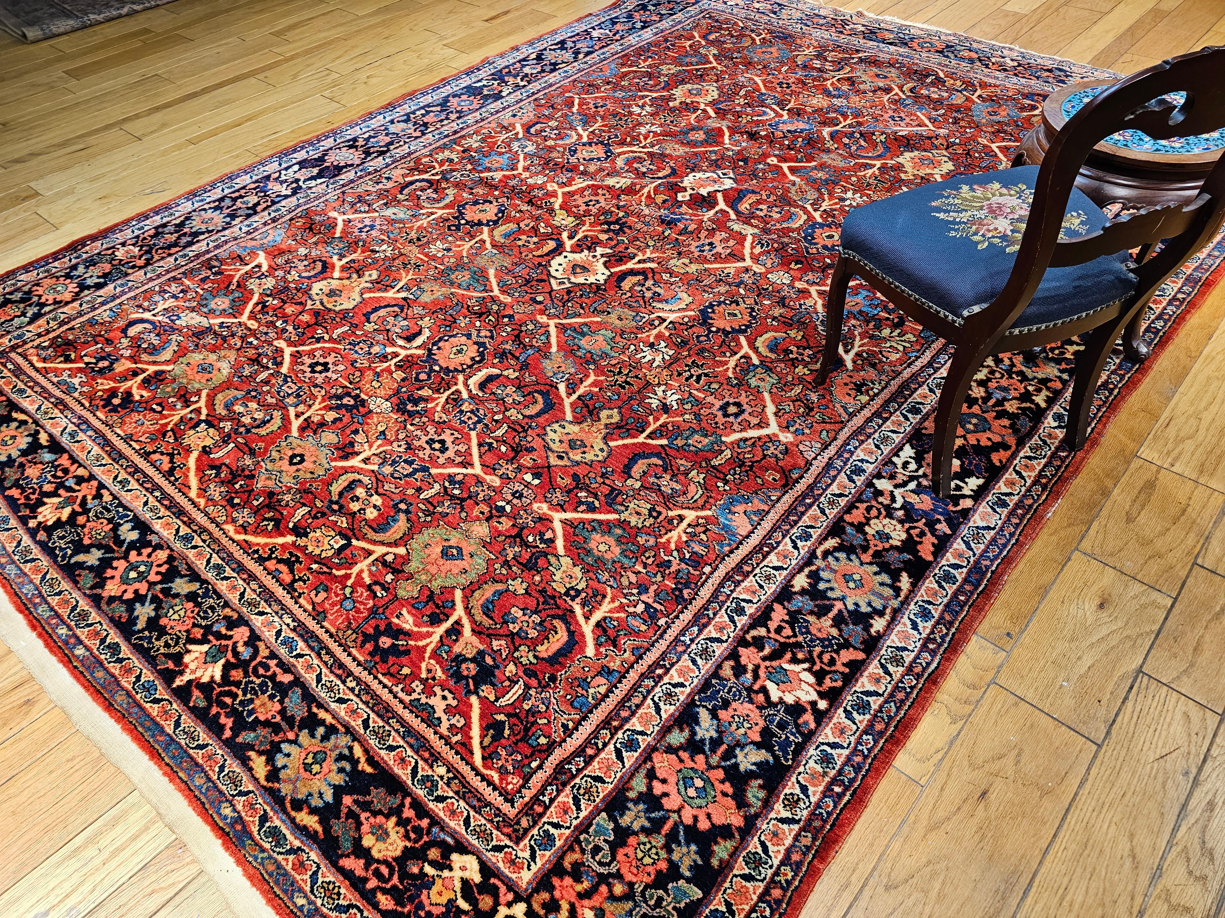 Vintage Persian Mahal Sultanabad in All Over Large Pattern in Red, Navy Blue For Sale 12