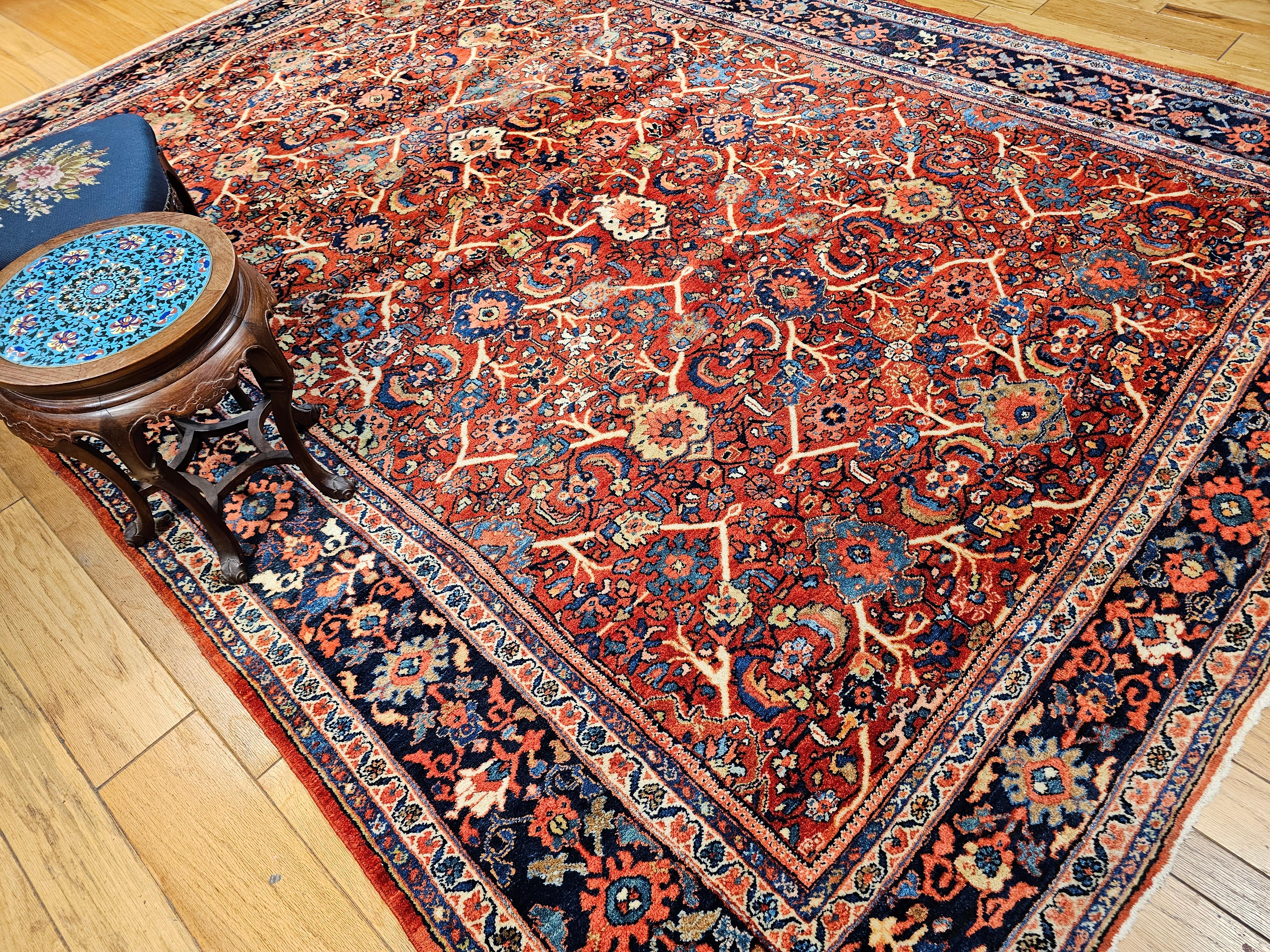 Vintage Persian Mahal Sultanabad in All Over Large Pattern in Red, Navy Blue For Sale 13