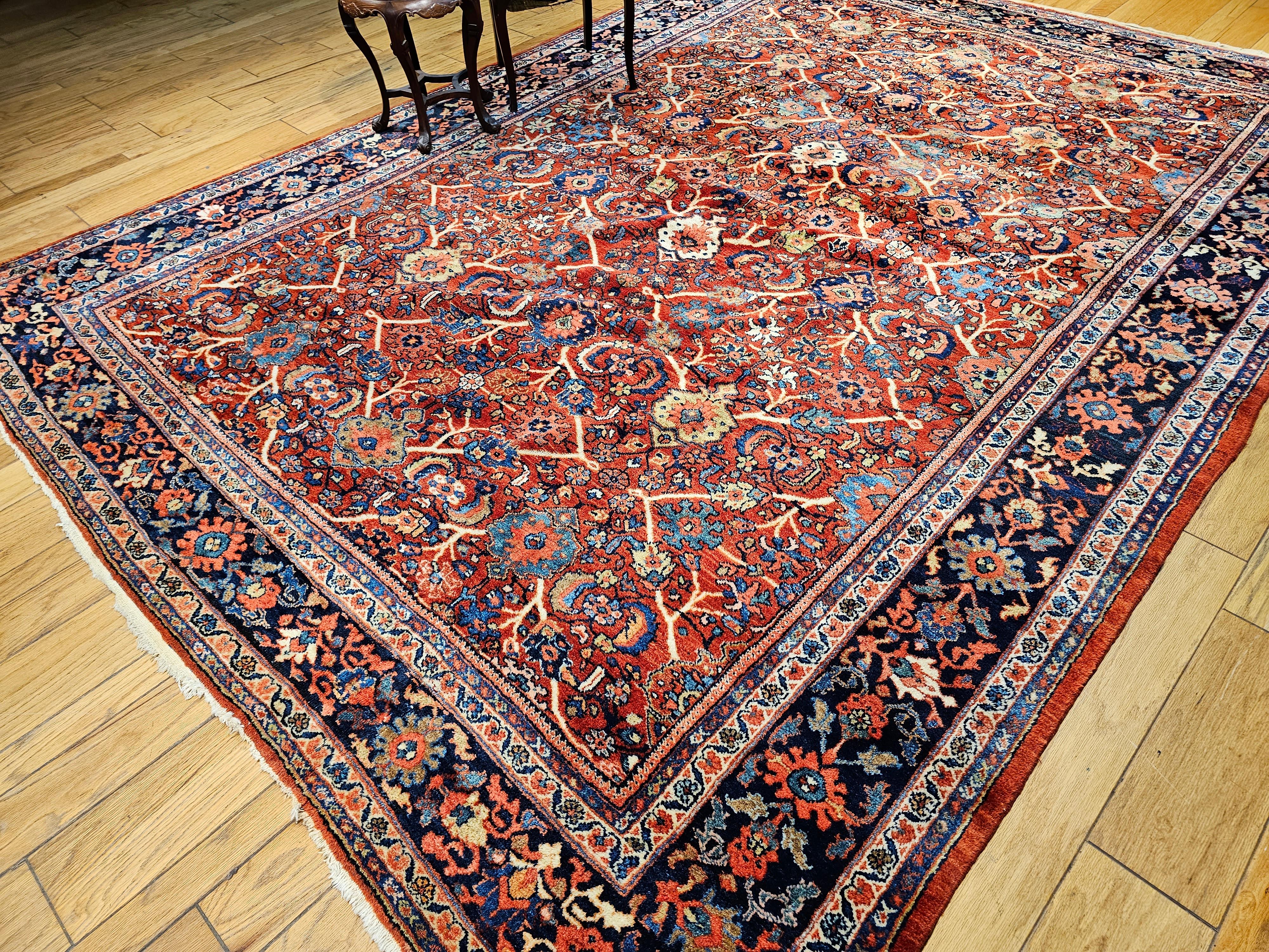 Vintage Persian Mahal Sultanabad in All Over Large Pattern in Red, Navy Blue For Sale 14