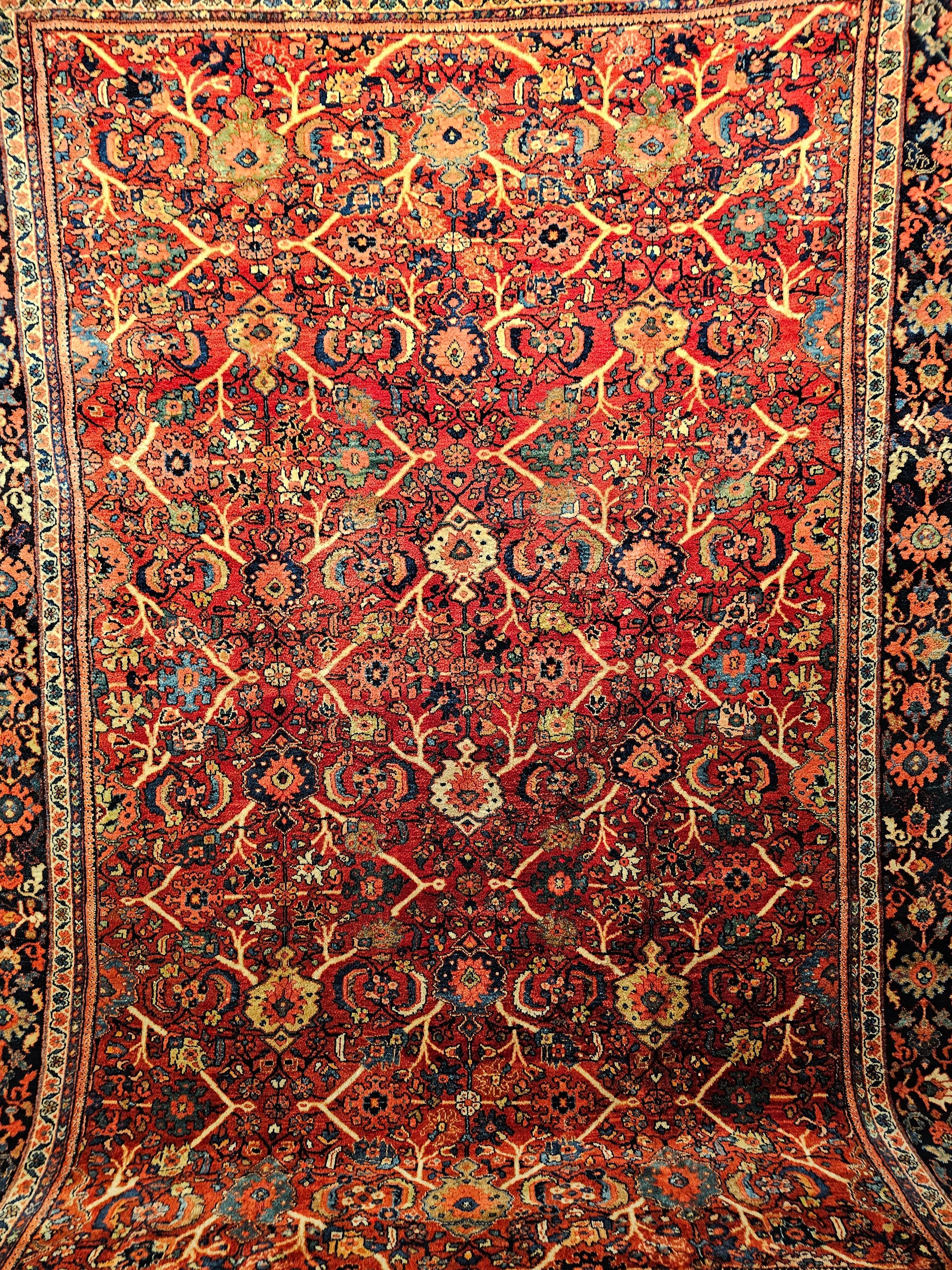 Hand-Woven Vintage Persian Mahal Sultanabad in All Over Large Pattern in Red, Navy Blue For Sale