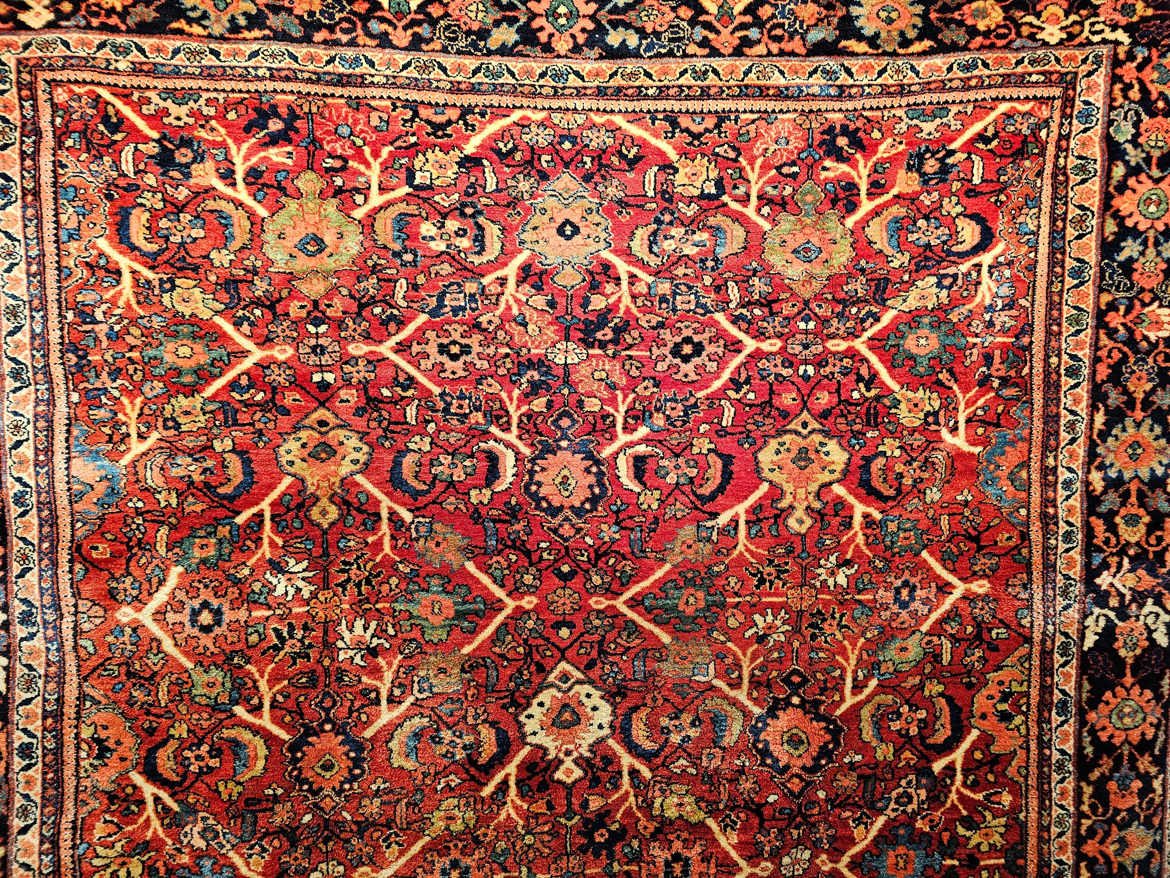Vintage Persian Mahal Sultanabad in All Over Large Pattern in Red, Navy Blue In Good Condition For Sale In Barrington, IL