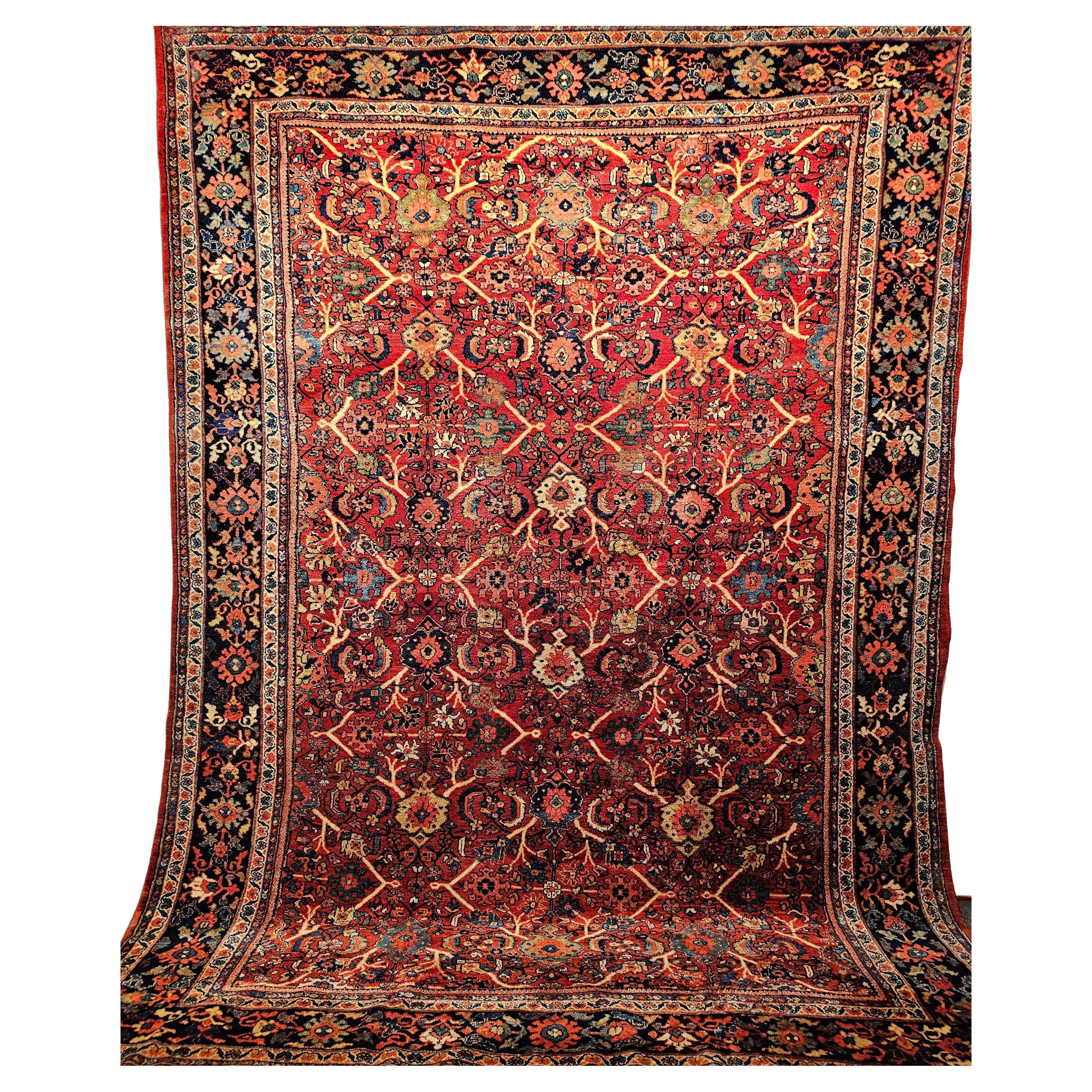 Vintage Persian Mahal Sultanabad in All Over Large Pattern in Red, Navy Blue For Sale