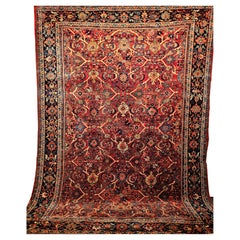 Antique Persian Mahal Sultanabad in All Over Large Pattern in Red, Navy Blue