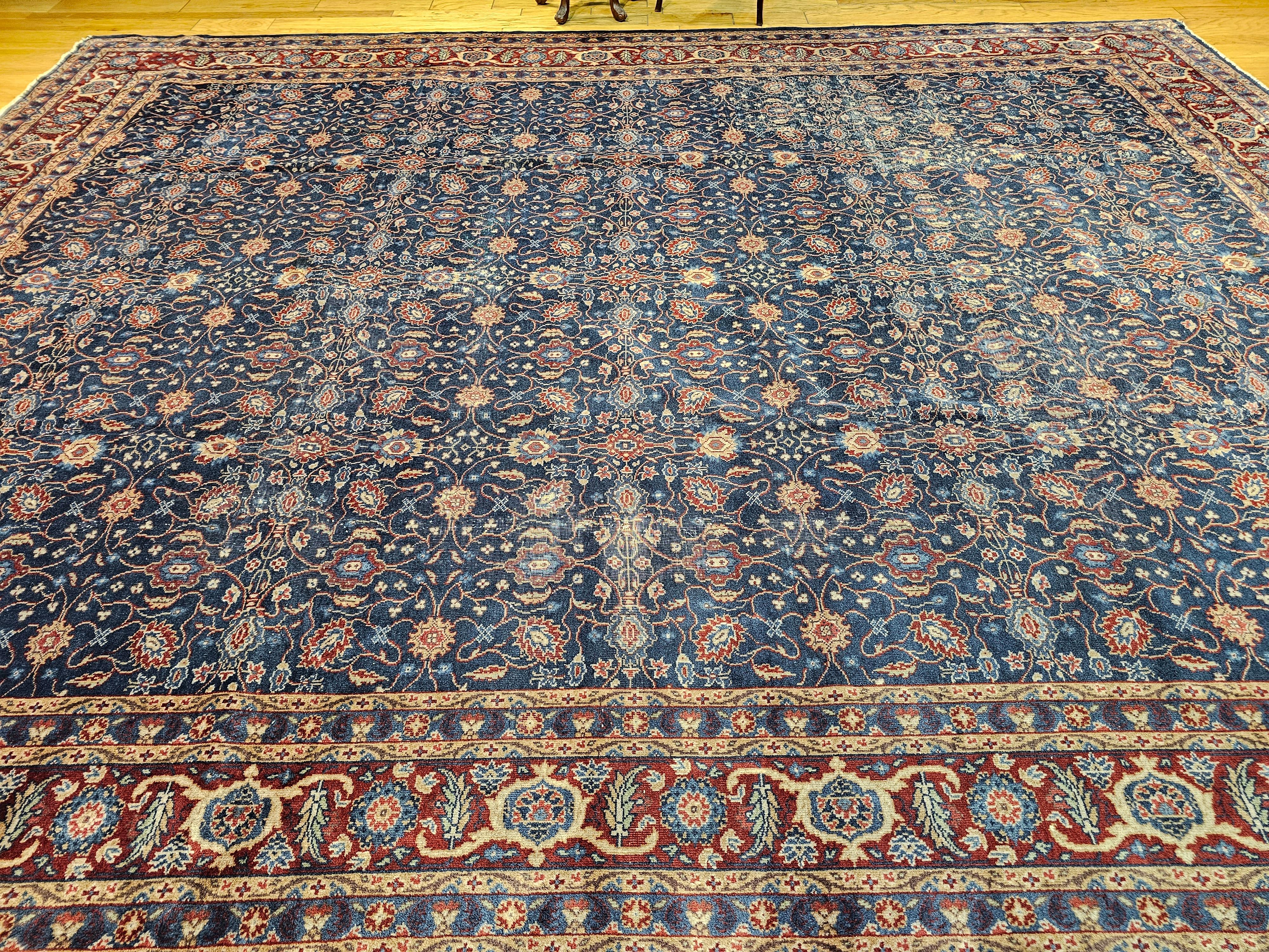 Vintage Persian Mahal Sultanabad in Allover Pattern in Navy Blue, Burgundy For Sale 7