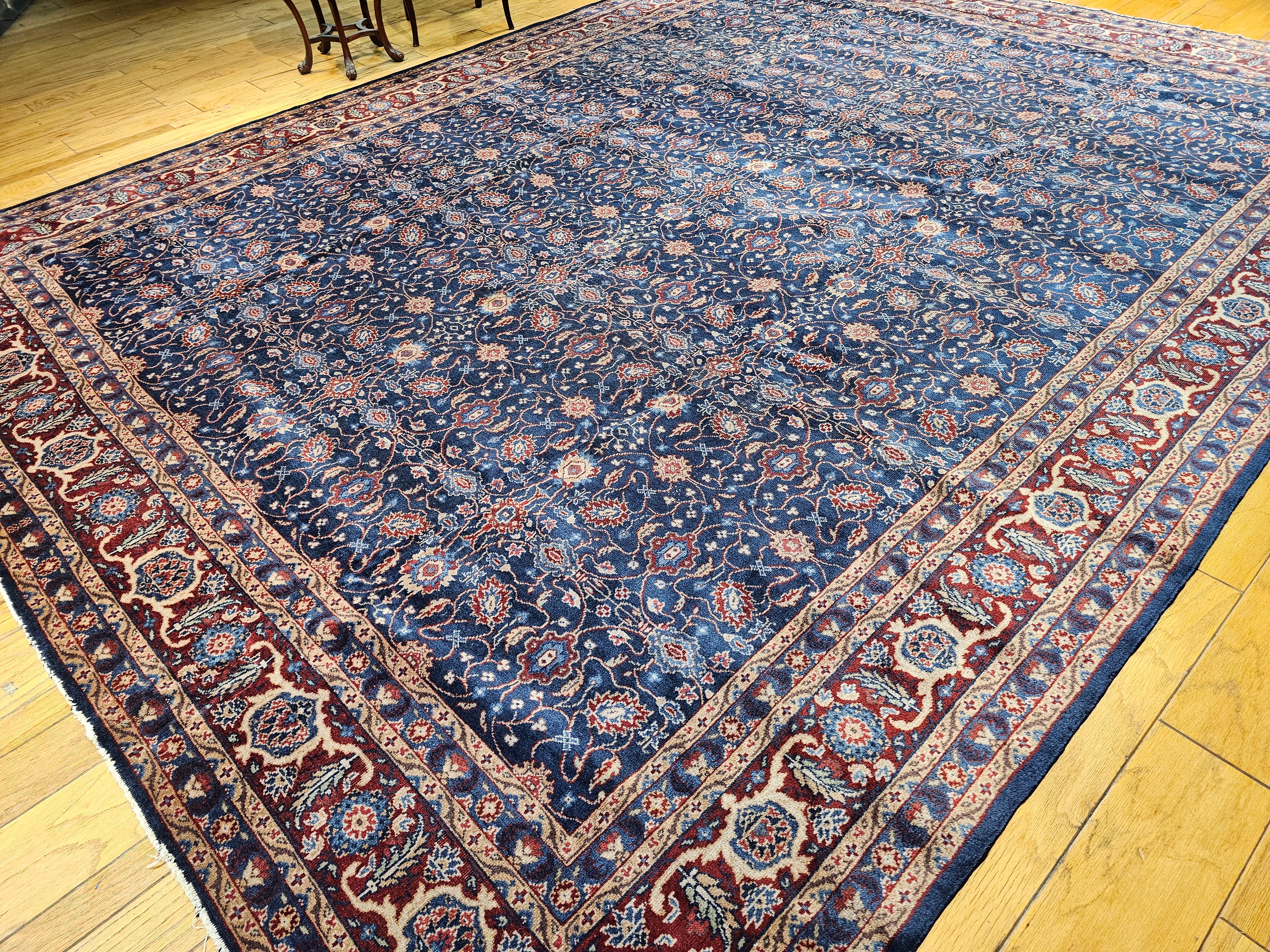 Vintage Persian Mahal Sultanabad in Allover Pattern in Navy Blue, Burgundy For Sale 9