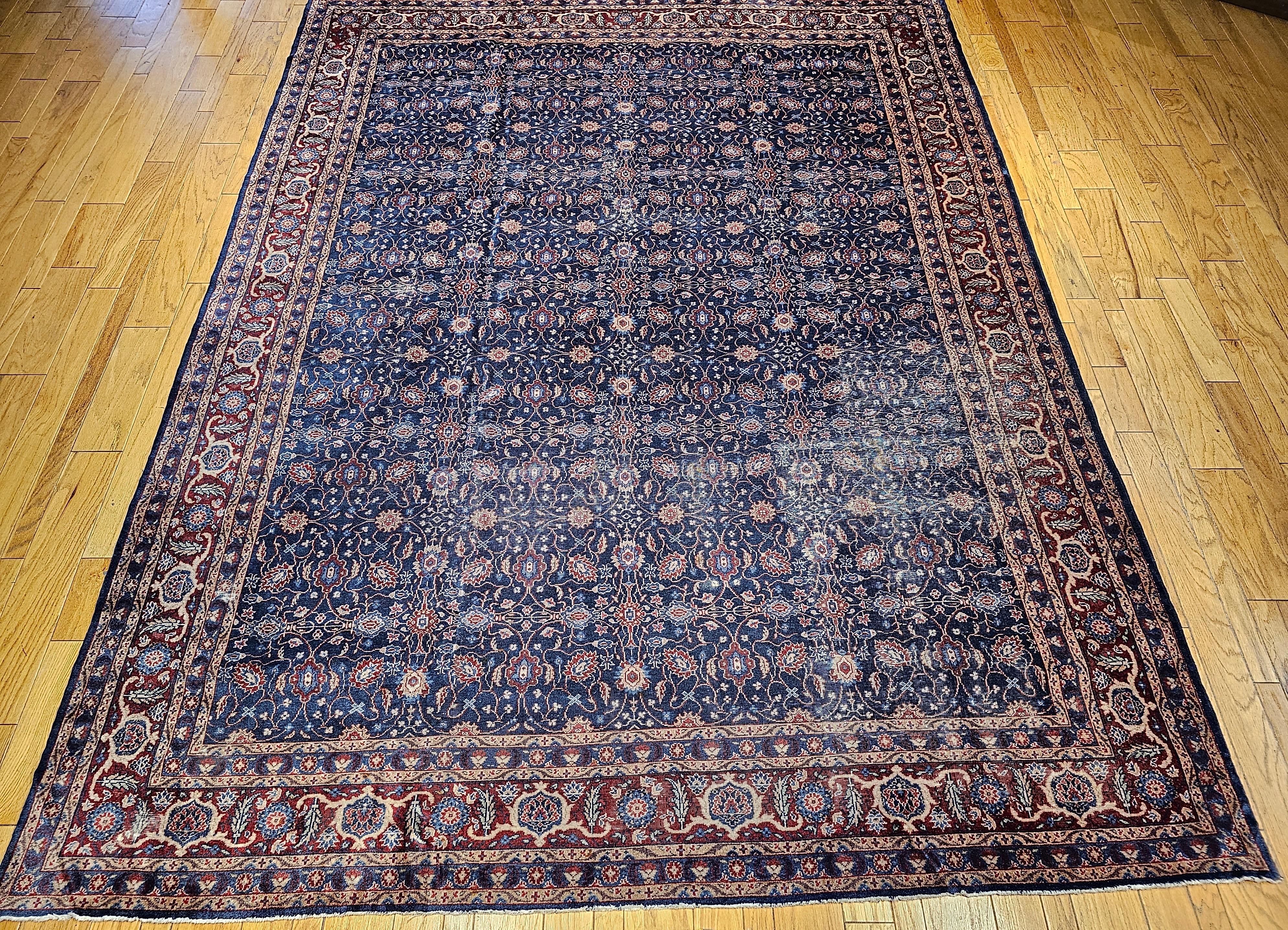 Vintage Persian Mahal Sultanabad in Allover Pattern in Navy Blue, Burgundy For Sale 10