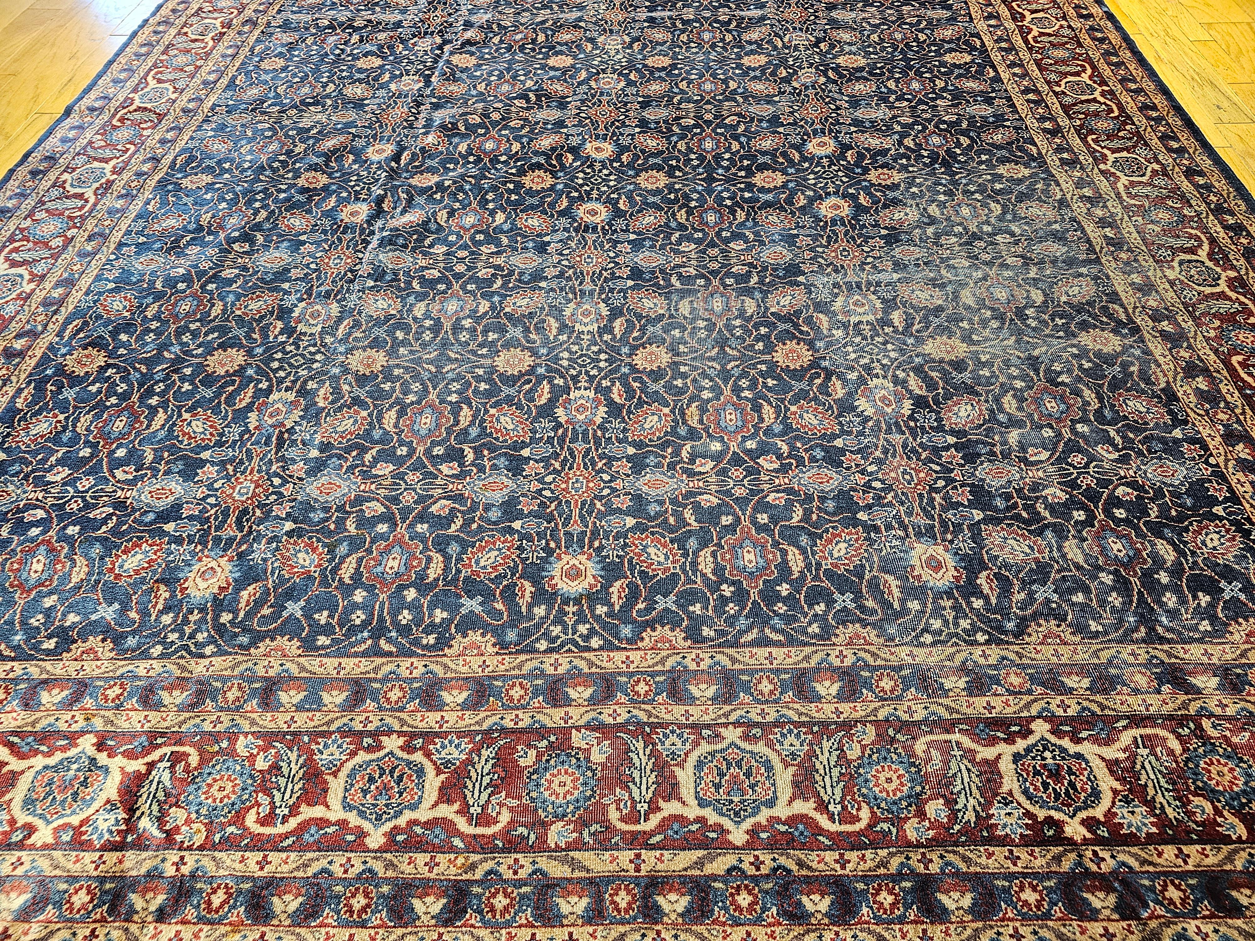 Hand-Woven Vintage Persian Mahal Sultanabad in Allover Pattern in Navy Blue, Burgundy For Sale