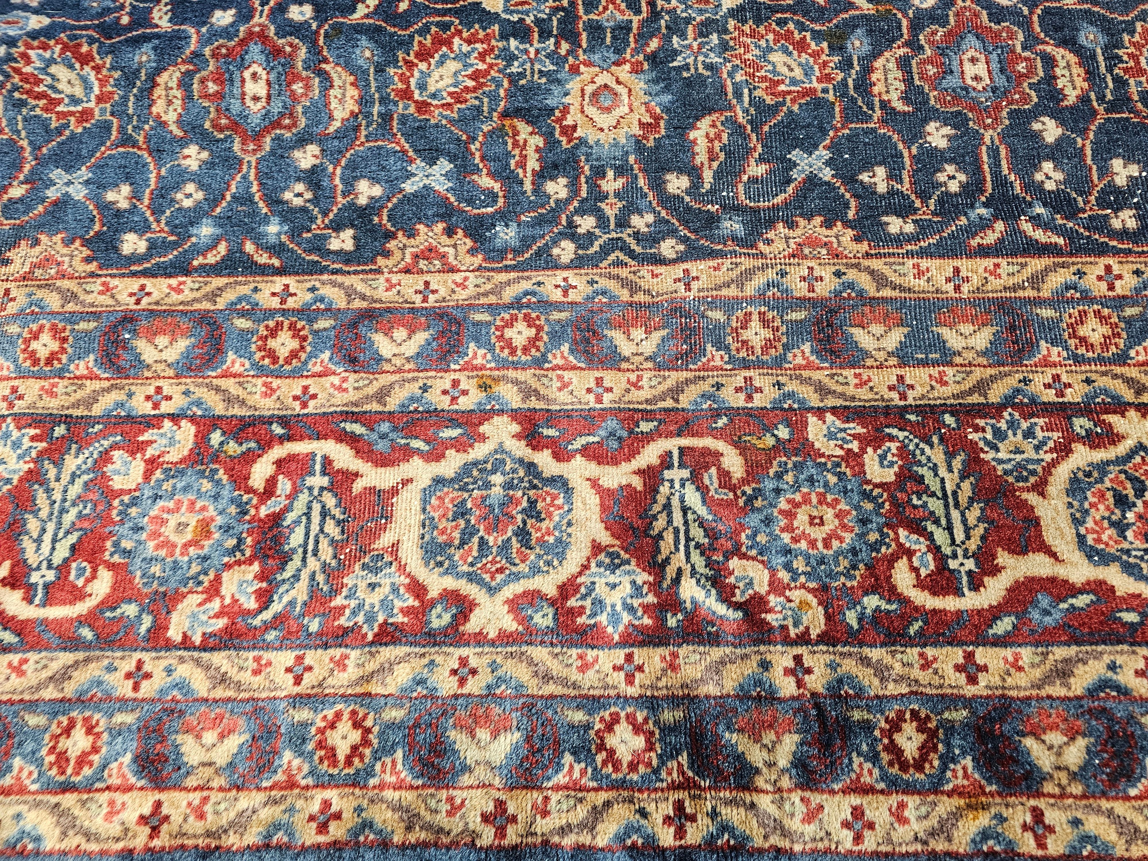 Vintage Persian Mahal Sultanabad in Allover Pattern in Navy Blue, Burgundy For Sale 3
