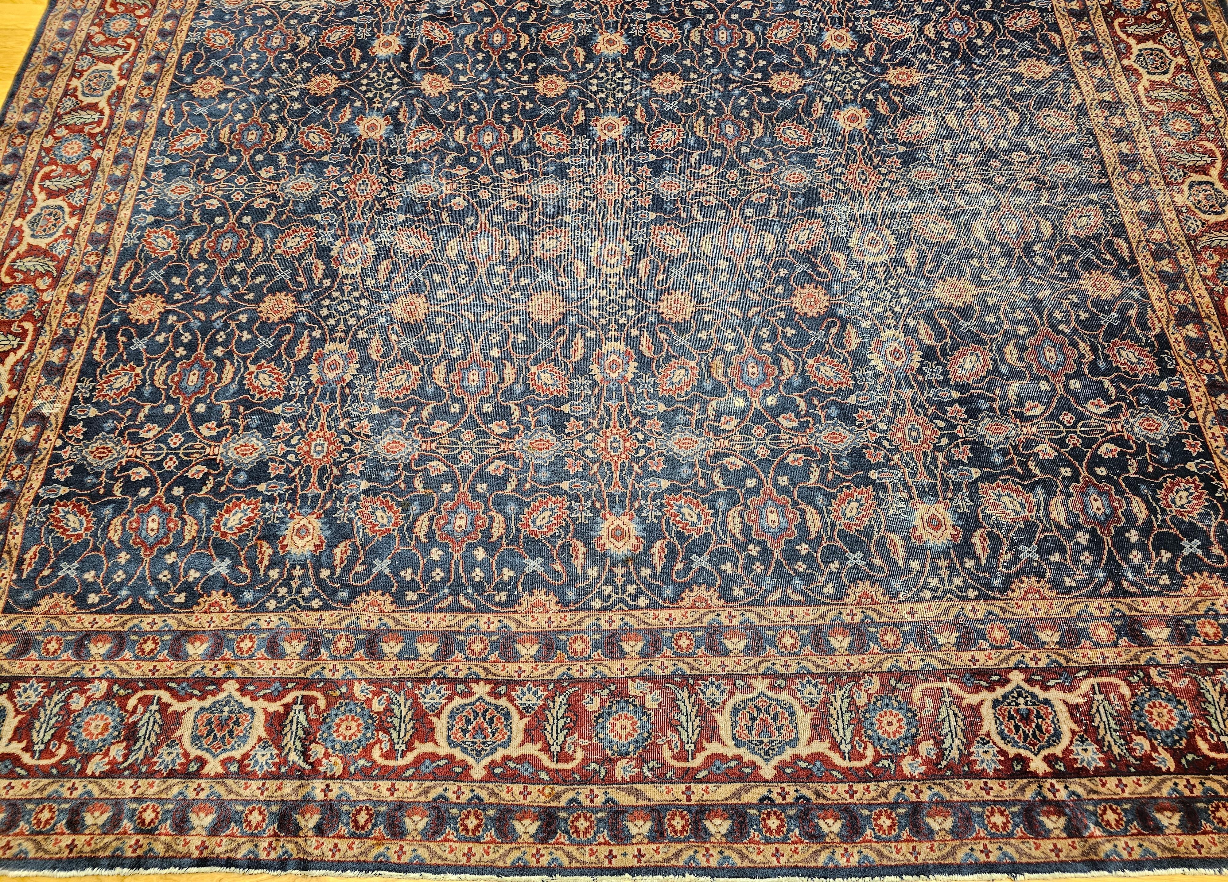 Wool Vintage Persian Mahal Sultanabad in Allover Pattern in Navy Blue, Burgundy For Sale
