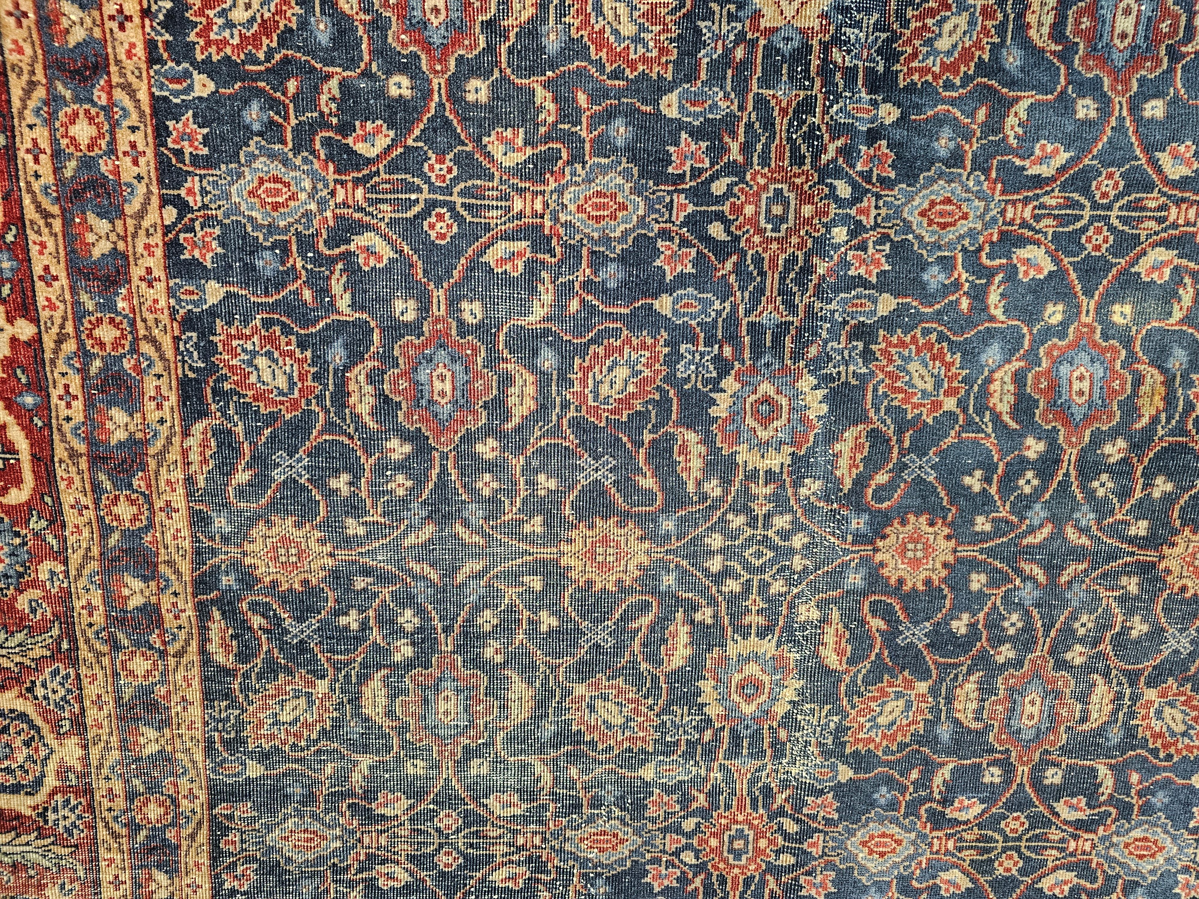 Vintage Persian Mahal Sultanabad in Allover Pattern in Navy Blue, Burgundy For Sale 4