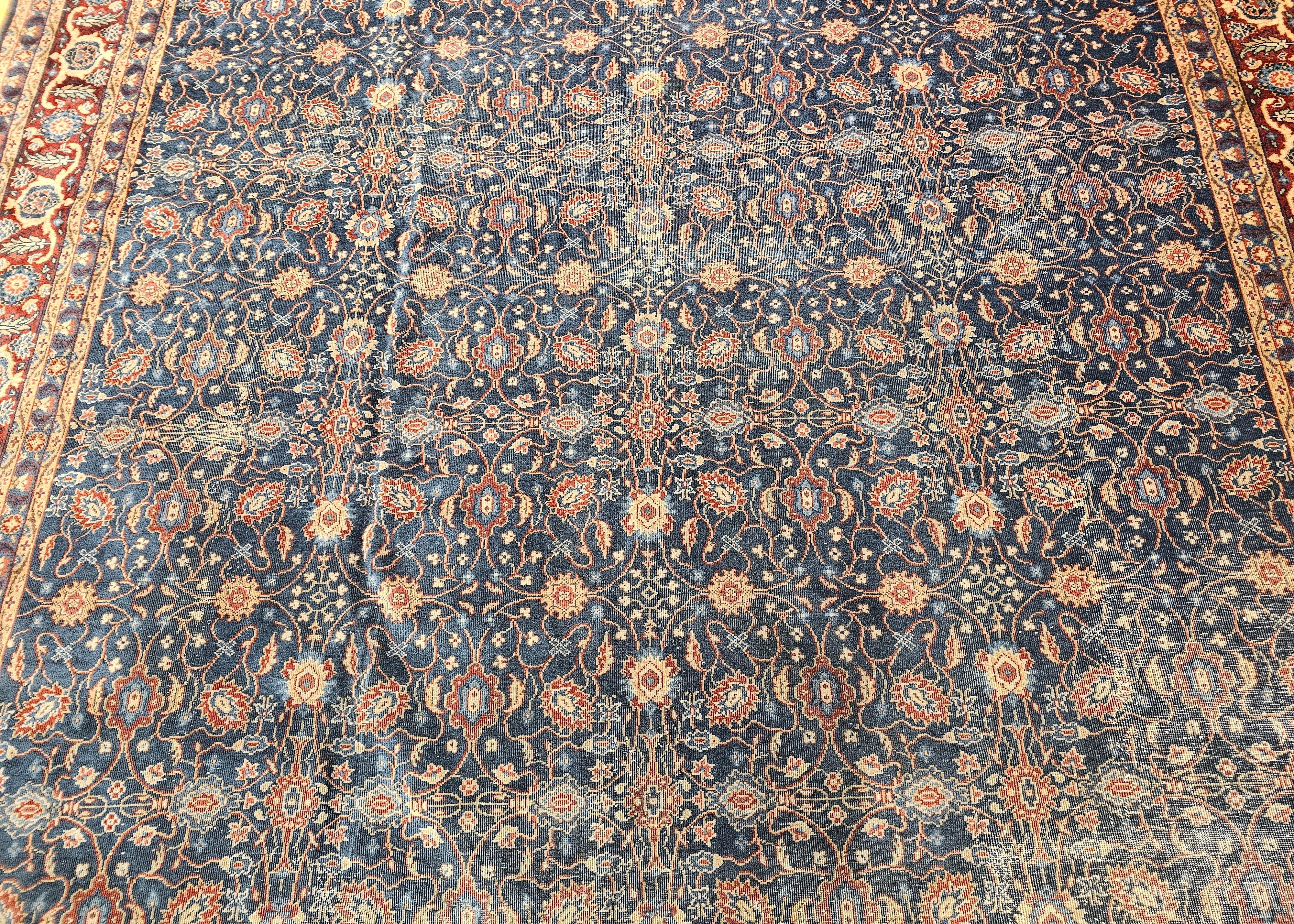 Vintage Persian Mahal Sultanabad in Allover Pattern in Navy Blue, Burgundy For Sale 1