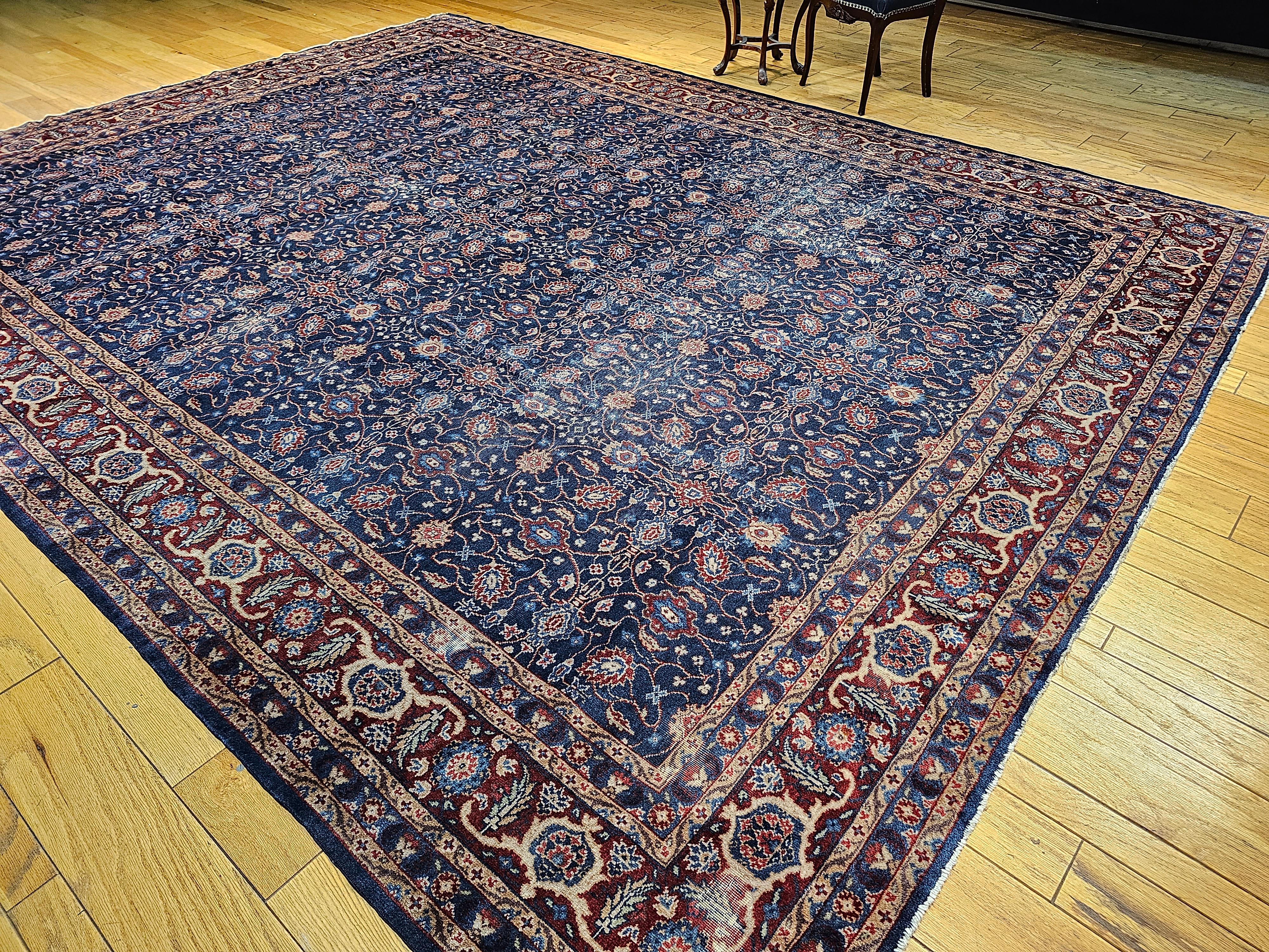 Vintage Persian Mahal Sultanabad in Allover Pattern in Navy Blue, Burgundy For Sale 5
