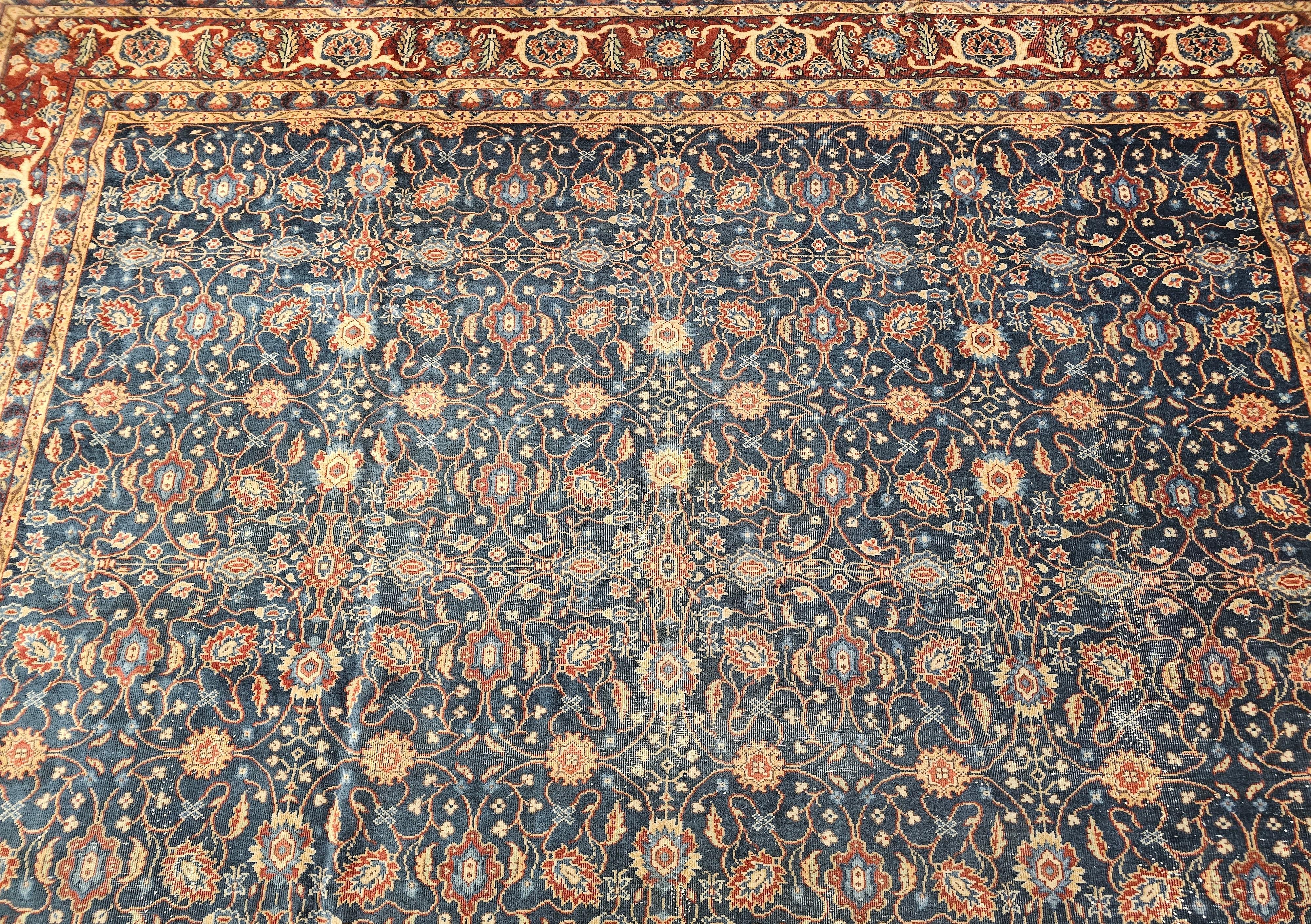 Vintage Persian Mahal Sultanabad in Allover Pattern in Navy Blue, Burgundy For Sale 2