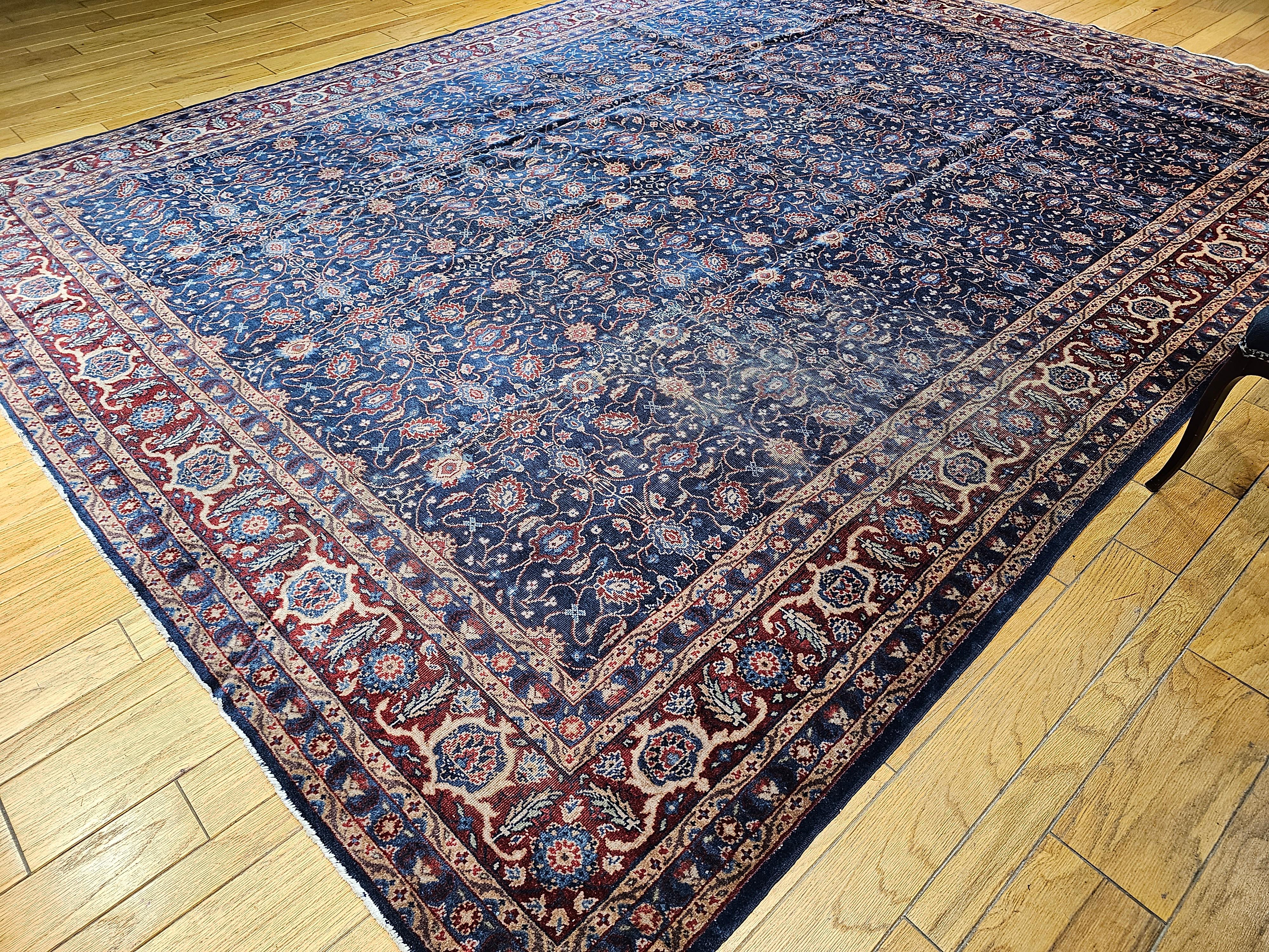 Vintage Persian Mahal Sultanabad in Allover Pattern in Navy Blue, Burgundy For Sale 6