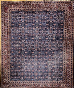 Antique Persian Mahal Sultanabad in Allover Pattern in Navy Blue, Burgundy