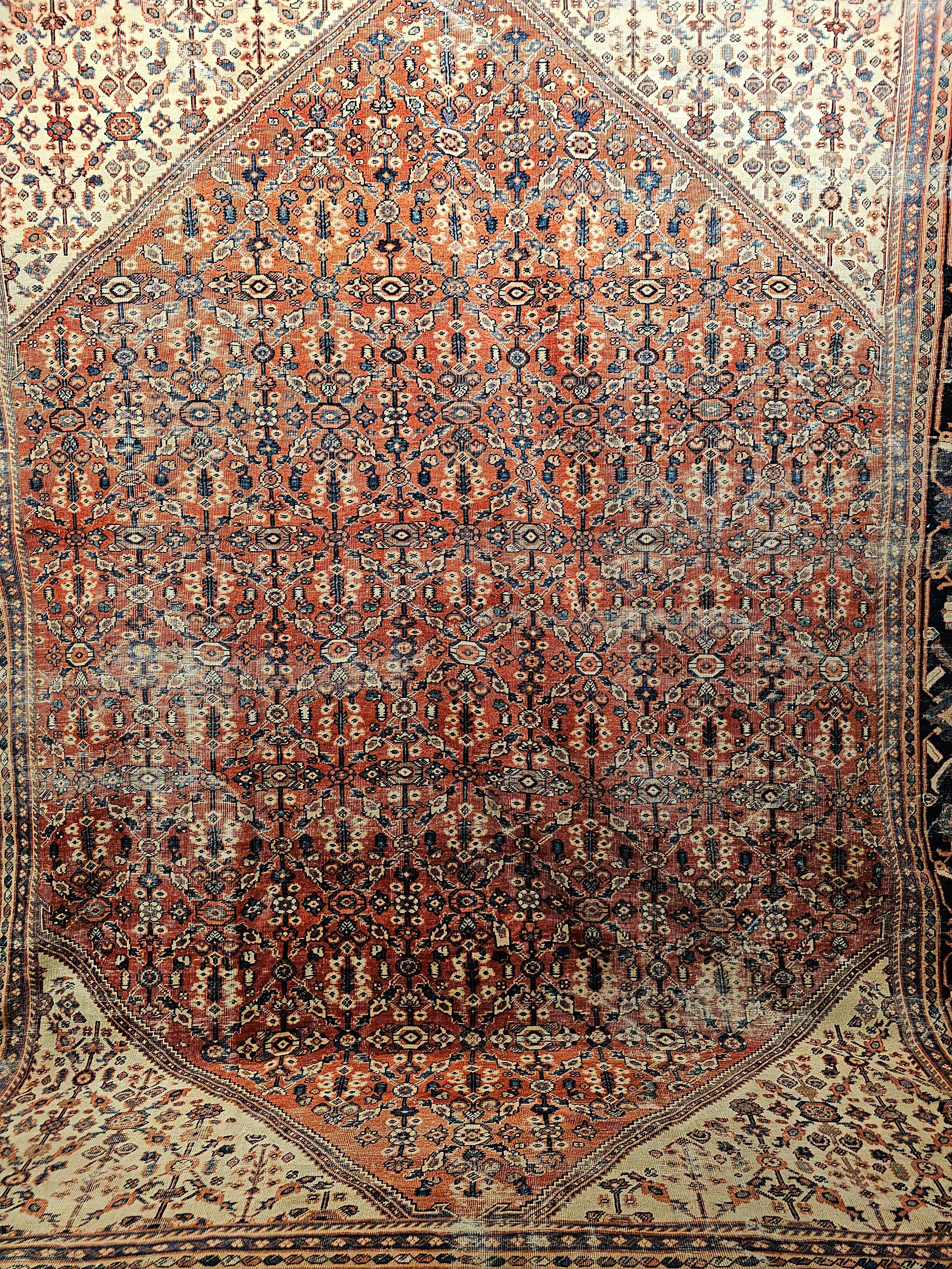 Hand-Woven Vintage Persian Mahal Sultanabad in an Allover Pattern in Brick Red, Ivory, Navy For Sale