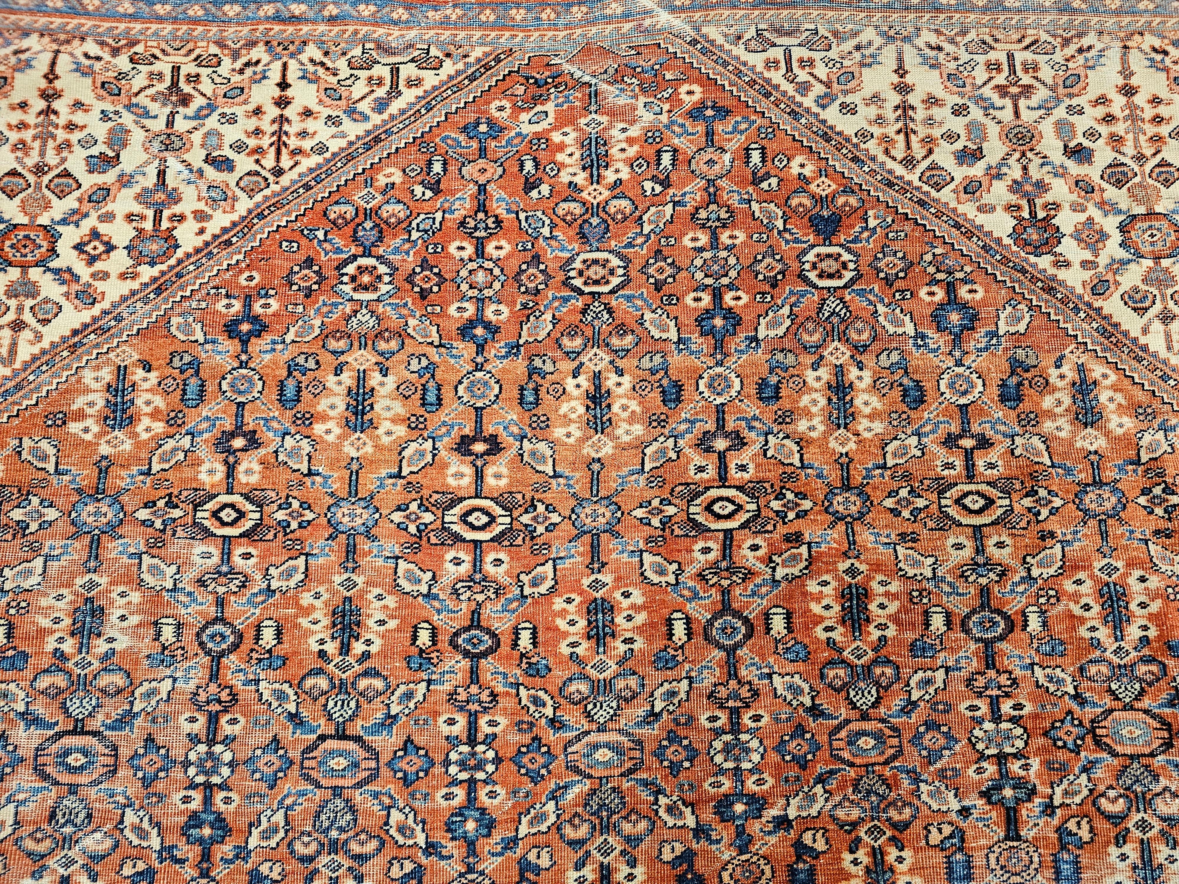 Vintage Persian Mahal Sultanabad in an Allover Pattern in Brick Red, Ivory, Navy For Sale 1