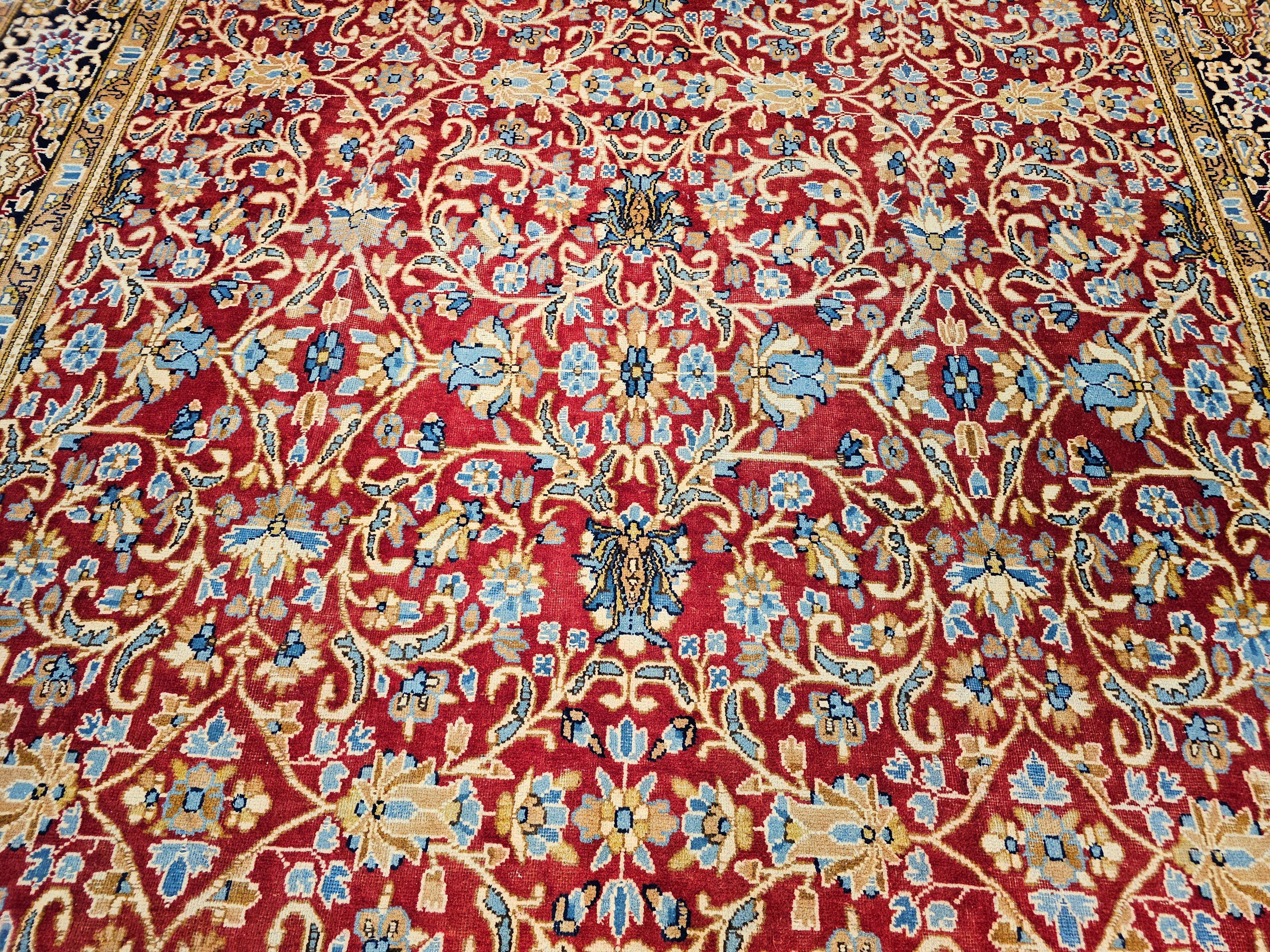 20th Century Vintage Persian Mahal Sultanabad in an Allover Pattern in Red, Baby Blue, Navy For Sale